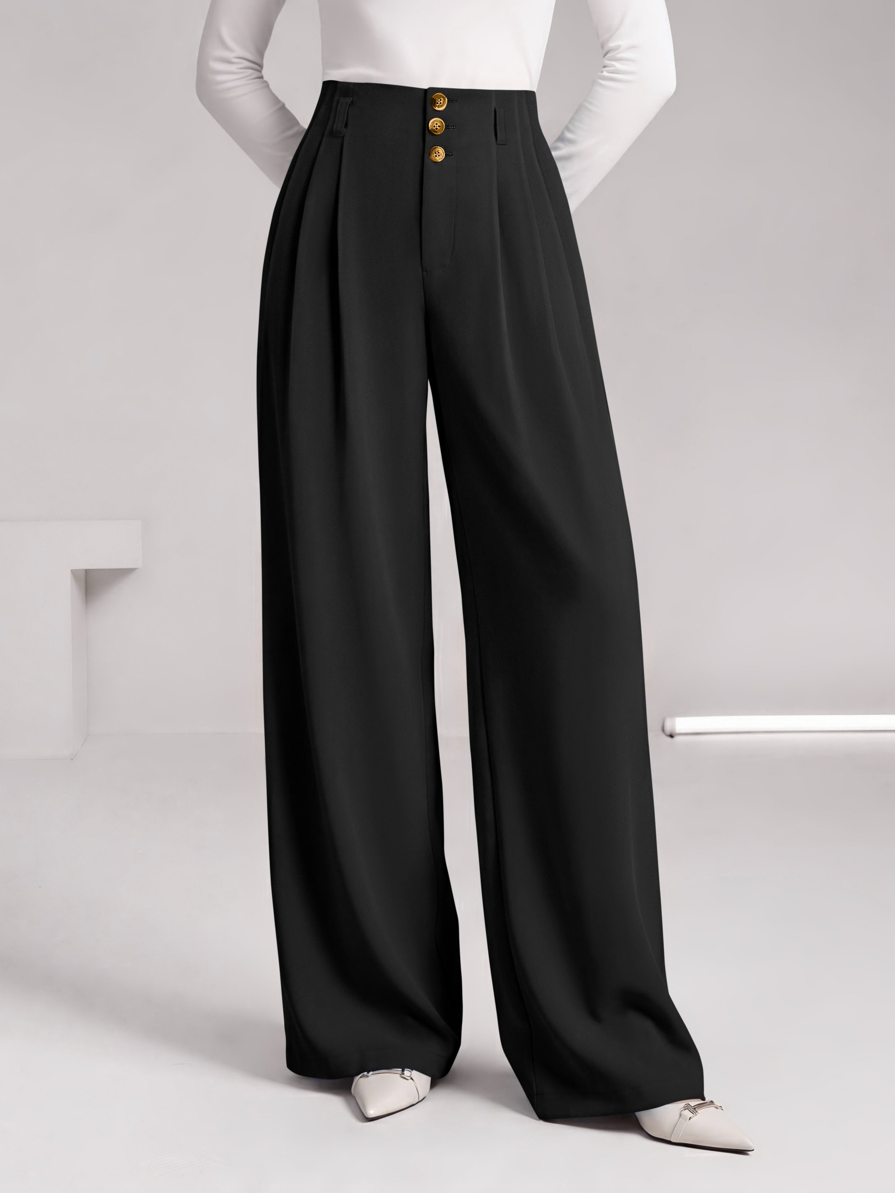 BTFBM Wide Leg Dress Pants Women Business Casual Outfits | Elastic High Waisted Palazzo Pants, Button Zip Up Closure, Pleated Office Work Trousers With Pockets, Fall Fashion 2026