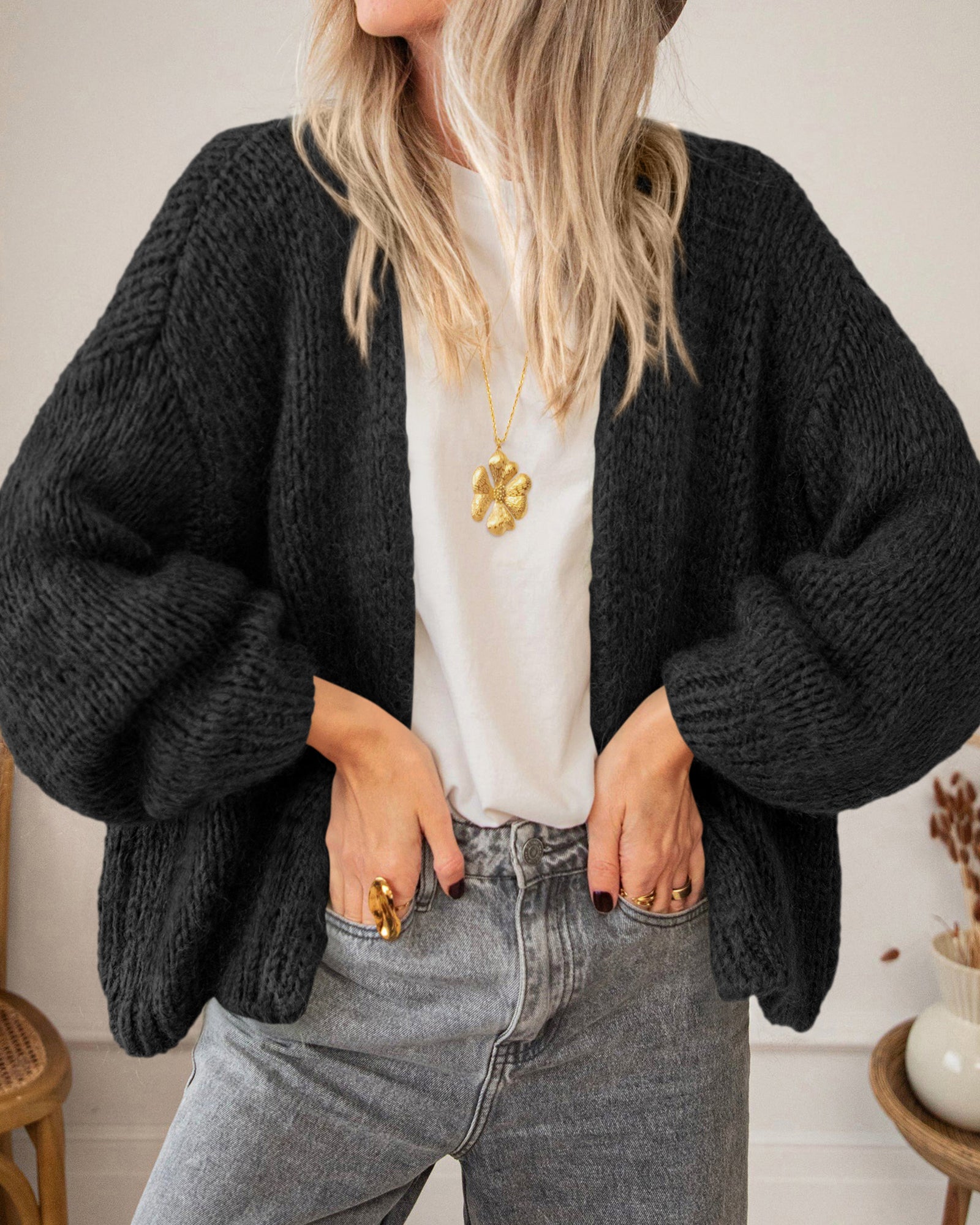 BTFBM Cardigan Sweaters for Women Fall Fashion Clothes 2026 | No Button No Pocket Design, Chunky Knit Open Front Cardigans, Ribbed Cuff Long Sleeve Sweater, Loose Winter Coat Clothing
