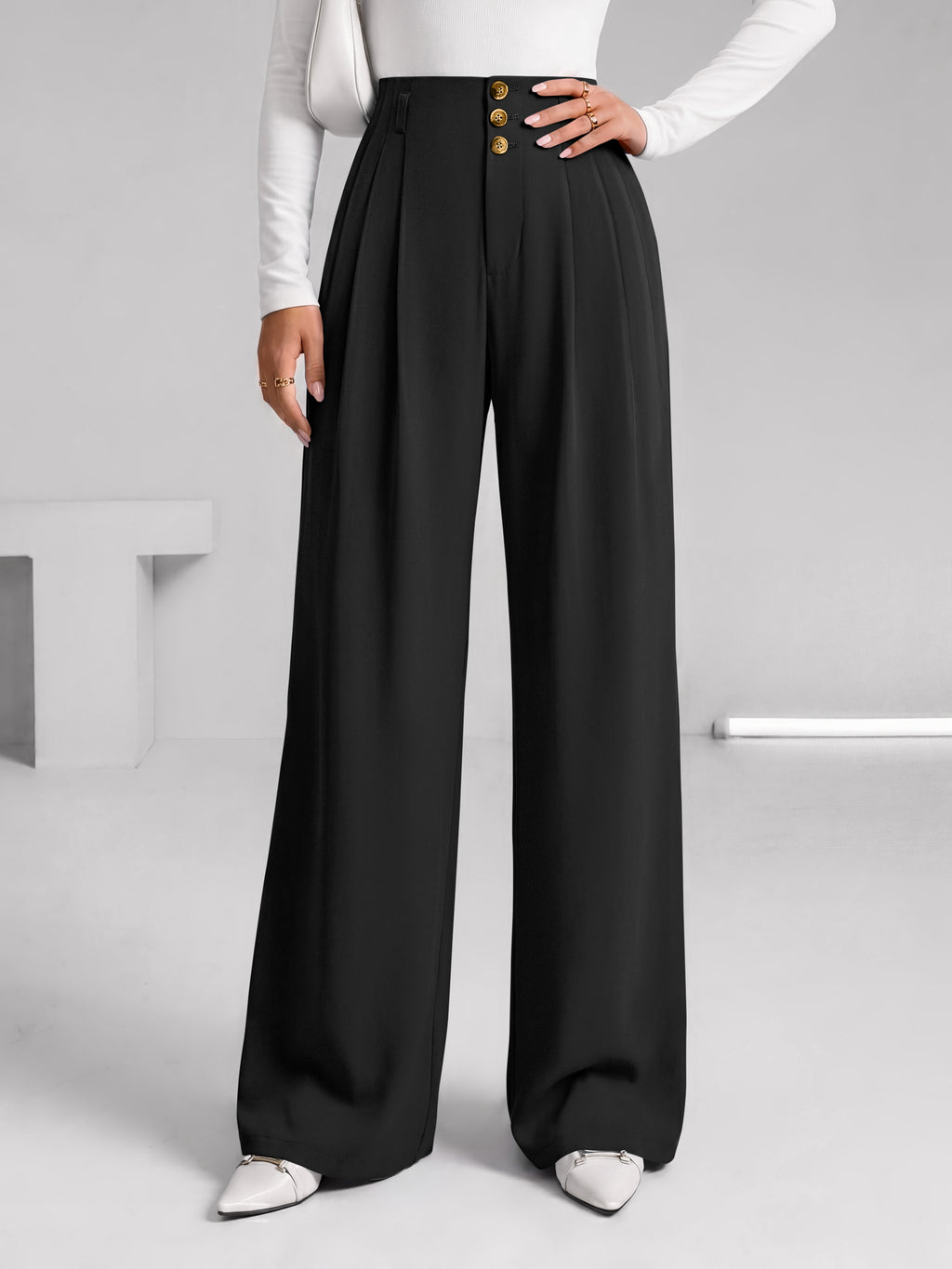 BTFBM Wide Leg Dress Pants Women Business Casual Outfits | Elastic High Waisted Palazzo Pants, Button Zip Up Closure, Pleated Office Work Trousers With Pockets, Fall Fashion 2026