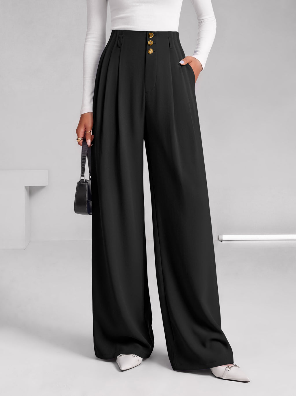 BTFBM Wide Leg Dress Pants Women Business Casual Outfits | Elastic High Waisted Palazzo Pants, Button Zip Up Closure, Pleated Office Work Trousers With Pockets, Fall Fashion 2026
