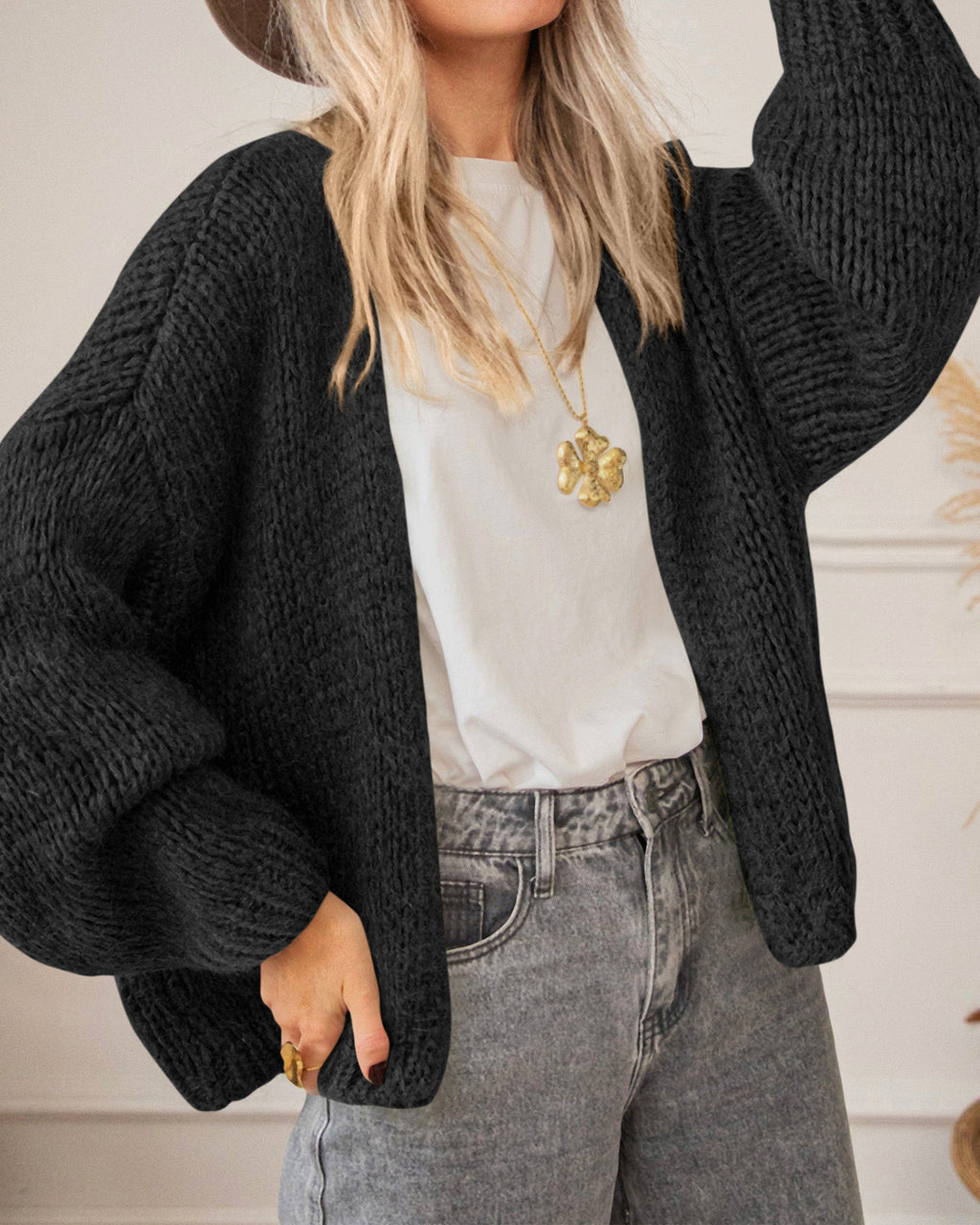 BTFBM Cardigan Sweaters for Women Fall Fashion Clothes 2026 | No Button No Pocket Design, Chunky Knit Open Front Cardigans, Ribbed Cuff Long Sleeve Sweater, Loose Winter Coat Clothing