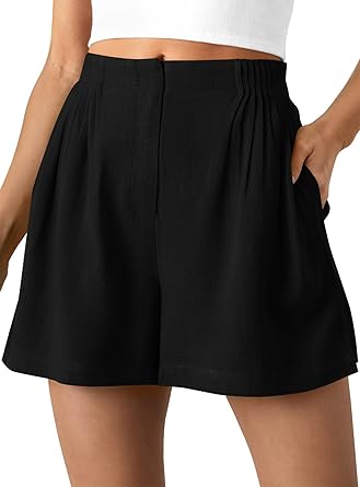 BTFBM Womens Shorts Casual 2026 Spring Summer Elastic High Waisted Pleated Cotton Shorts Beach Vacation Outfits Pockets