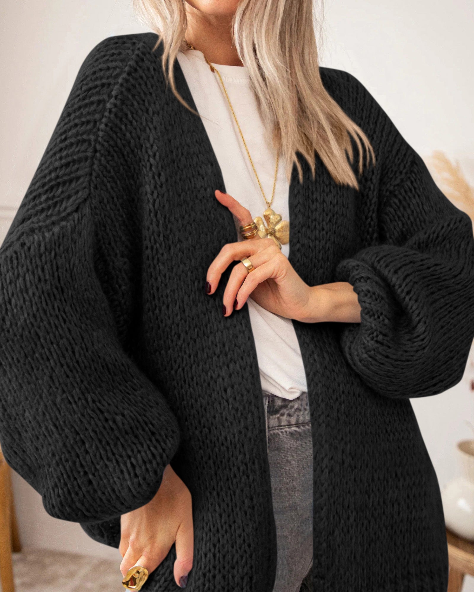 BTFBM Cardigan Sweaters for Women Fall Fashion Clothes 2026 | No Button No Pocket Design, Chunky Knit Open Front Cardigans, Ribbed Cuff Long Sleeve Sweater, Loose Winter Coat Clothing