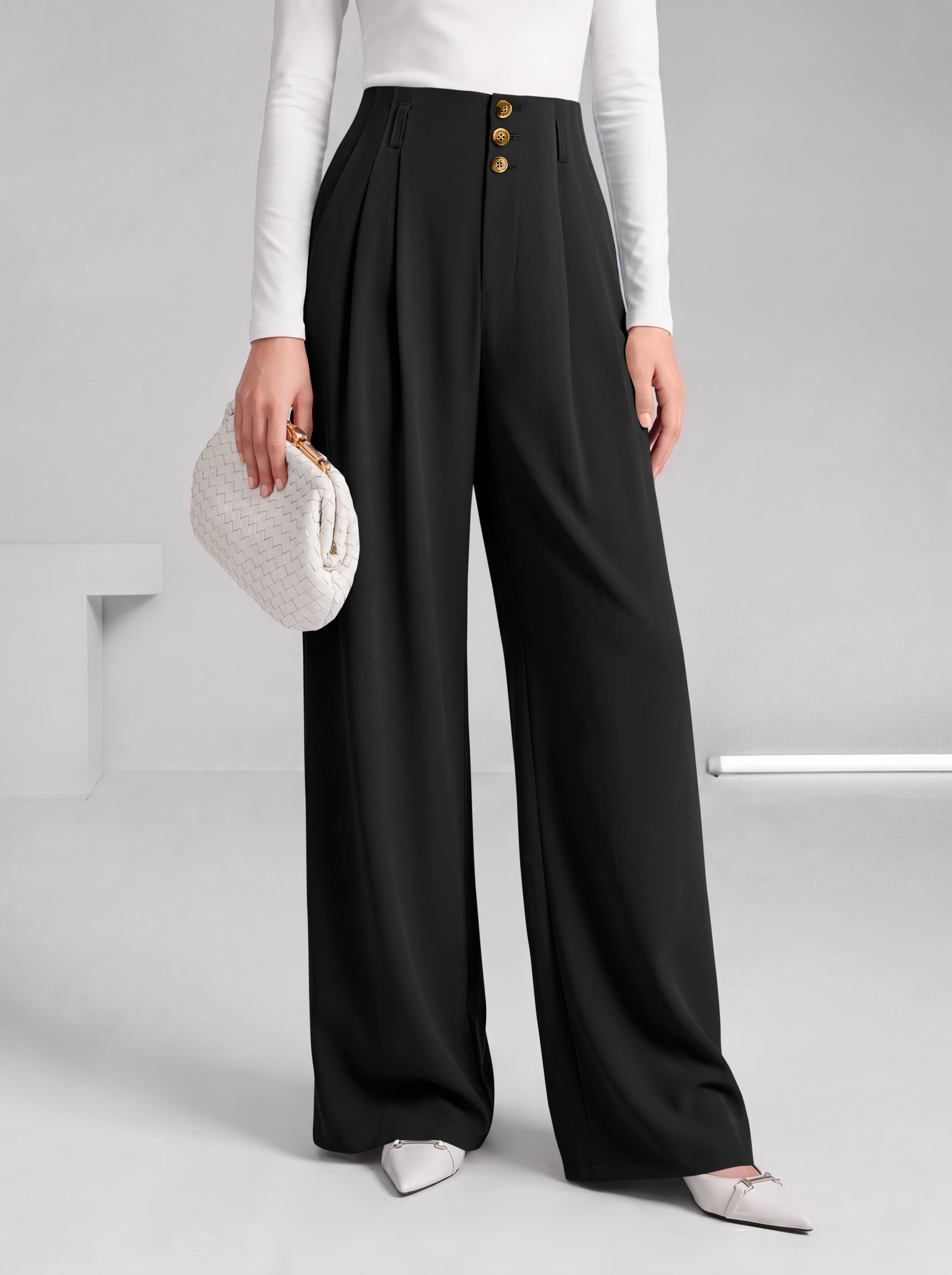 BTFBM Wide Leg Dress Pants Women Business Casual Outfits | Elastic High Waisted Palazzo Pants, Button Zip Up Closure, Pleated Office Work Trousers With Pockets, Fall Fashion 2026