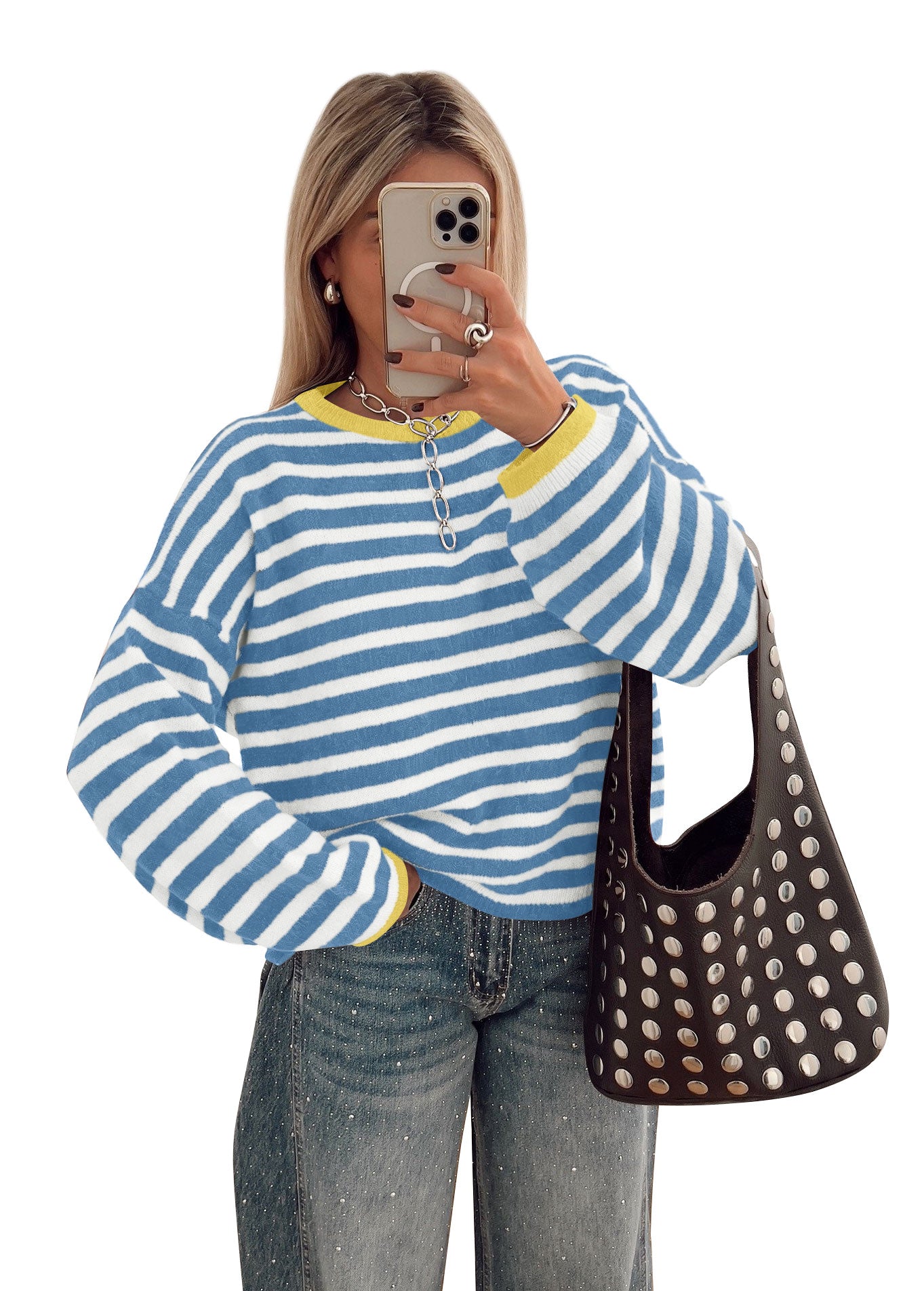 BTFBM Women's Lightweight Oversized Striped Sweater | Soft Knit Cozy Sweaters, Crew Neck Long Sleeve Pullover, y2k Color Block, Casual Holiday Outfits, Winter Fall Clothes 2026