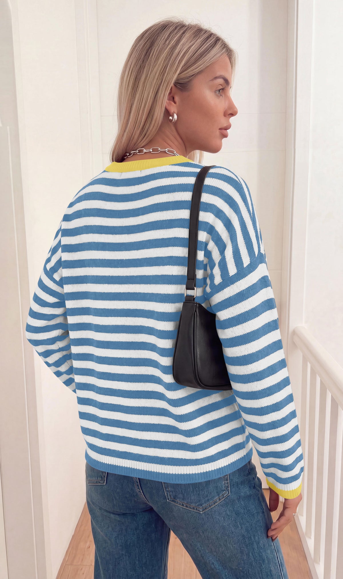 BTFBM Women's Lightweight Oversized Striped Sweater | Soft Knit Cozy Sweaters, Crew Neck Long Sleeve Pullover, y2k Color Block, Casual Holiday Outfits, Winter Fall Clothes 2026
