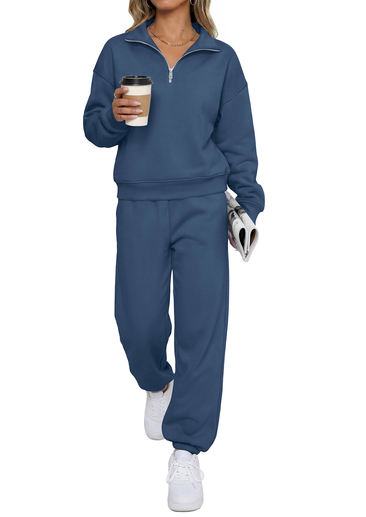 BTFBM Womens 2 Piece Outfits Sweatsuit Fleece Lounge Sets  | Quarter Zip Pullover Sweatshirt,Baggy Jogger Sweatpants,2026 Fall Fashion Clothing,Airport Travel Matching Sweat Set