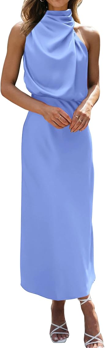 BTFBM Cocktail Dresses for Women Sleeveless Mock Neck Keyhole High Waist Maxi Wedding Guest Dress Spring Clothes 2026