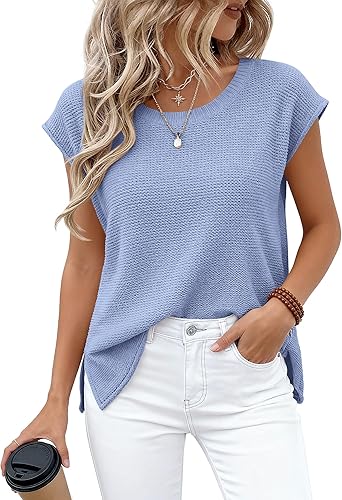 BTFBM Sweater Vest Women 2026 Spring Summer Cap Sleeve Crew Neck Casual Loose Business Tops Western Vacation Outfits