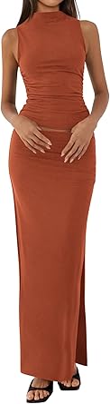 BTFBM Womens Two Piece Outfits Summer Lightweight 2026 Mock Neck Sleeveless Knit Tops Maxi Skirt Set Going Out Dress
