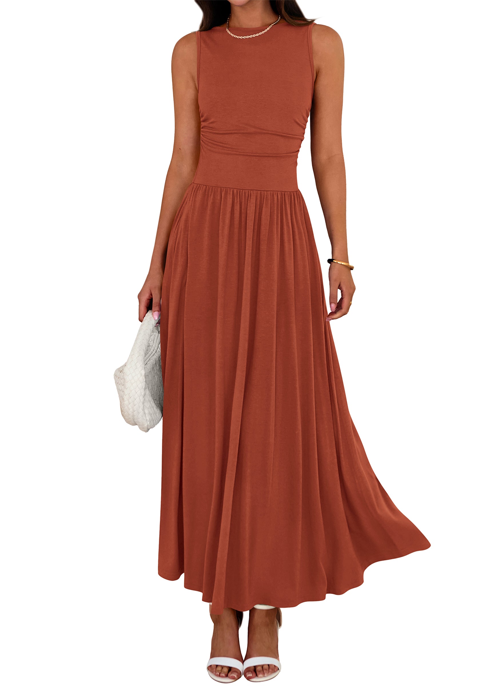 BTFBM Summer Maxi Dresses for Women 2026 Spring Sleeveless Casual Ruched High Waisted Long Sundress Flowy Beach Dress