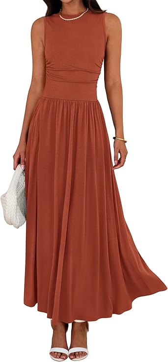 BTFBM Summer Maxi Dresses for Women 2026 Spring Sleeveless Casual Ruched High Waisted Long Sundress Flowy Beach Dress