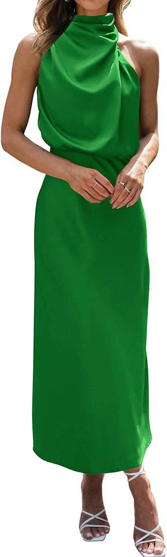 BTFBM Cocktail Dresses for Women Sleeveless Mock Neck Keyhole High Waist Maxi Wedding Guest Dress Spring Clothes 2026