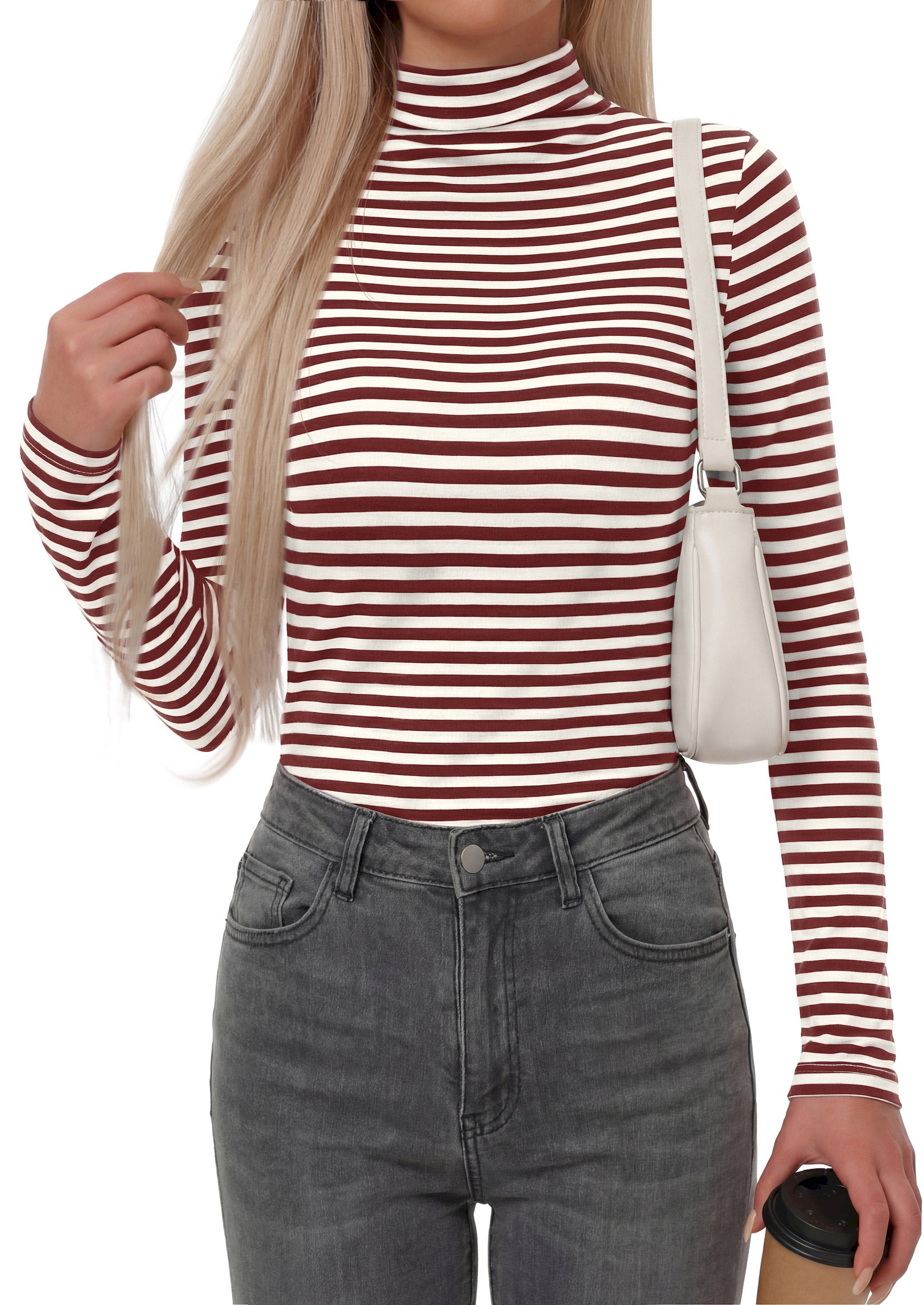 BTFBM Long Sleeve Shirts For Women Turtleneck Striped Shirt Lightweight Basic Thermal Underwear Tops 2026 Fall Fashion