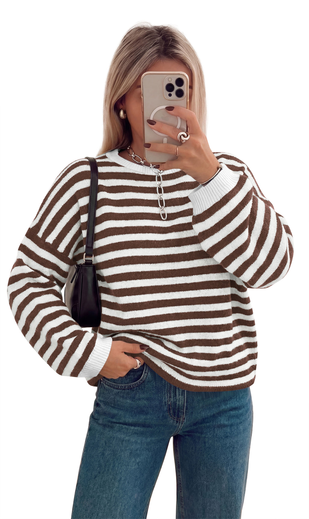 BTFBM Women's Lightweight Oversized Striped Sweater | Soft Knit Cozy Sweaters, Crew Neck Long Sleeve Pullover, y2k Color Block, Casual Holiday Outfits, Winter Fall Clothes 2026