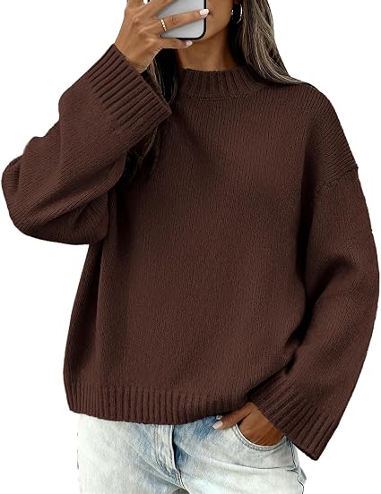 BTFBM Sweaters for Women Crewneck Long Sleeve Loose Knit Pullover  Ribbed Design, Drop Shoulder, Casual Oversized Sweater, Fashion Clothing, Fall Outfits, Winter Clothes, Daily Wear
