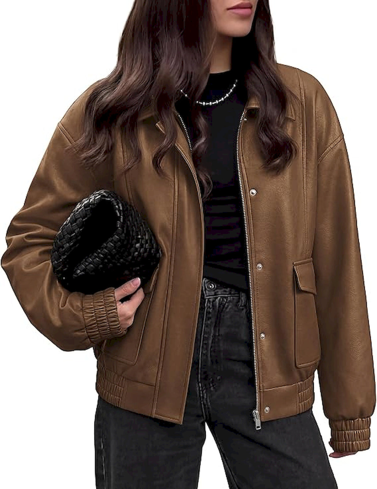 BTFBM Faux Leather Jacket Women Fall Clothes 2026   | Long Sleeve, Bomber Jackets, Snaps, Pockets, Oversized, Zip Up Motorcycle Outerwear, Airport, Going Out Outfits, Winter Coat