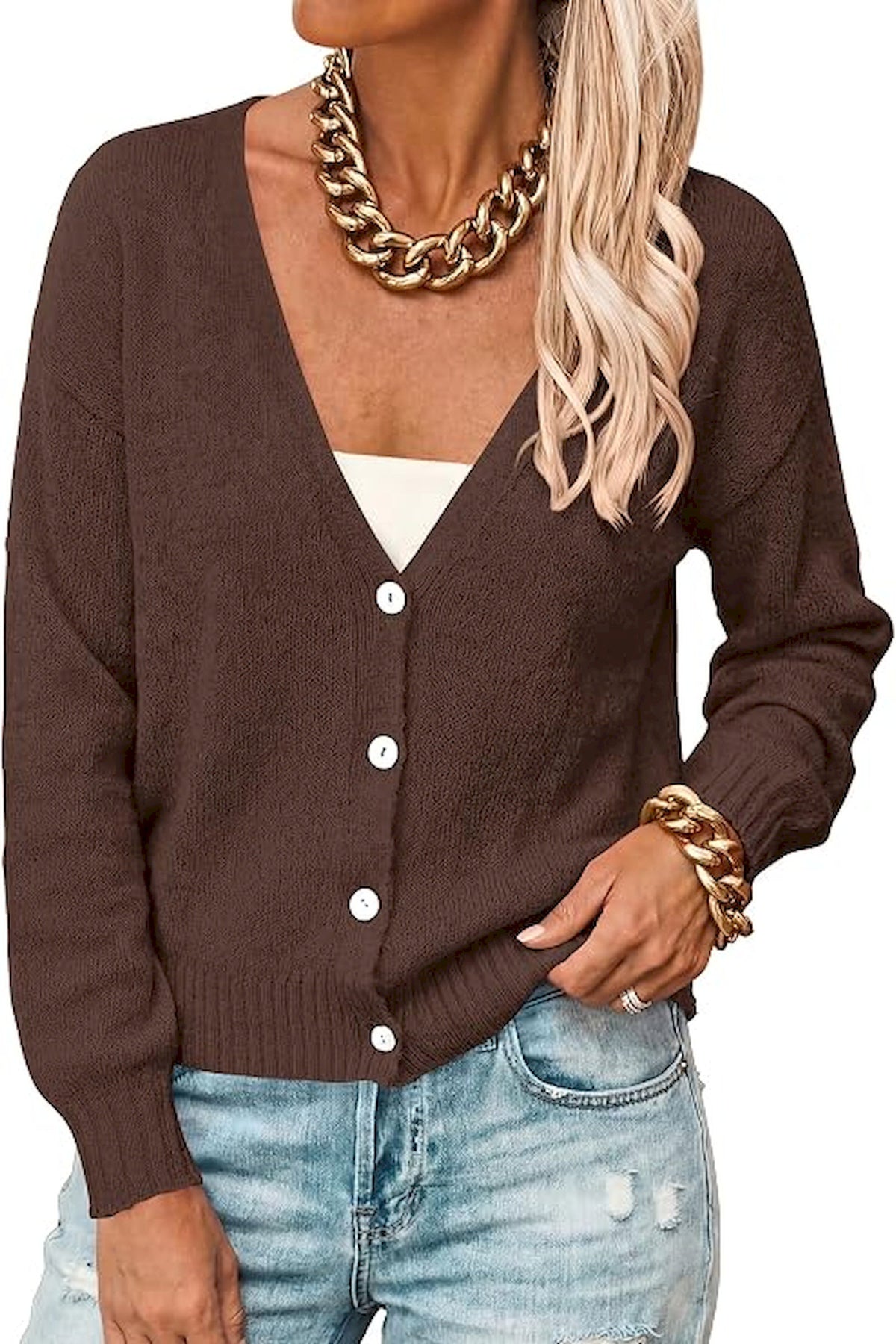 BTFBM V Neck Cardigan Sweaters for Women 2026 Fall | Long Sleeve Knit Sweater, Button Down Shrug Tops, Open Front, Lightweight Cardigans, Business Casual Outfits, Winter Clothing