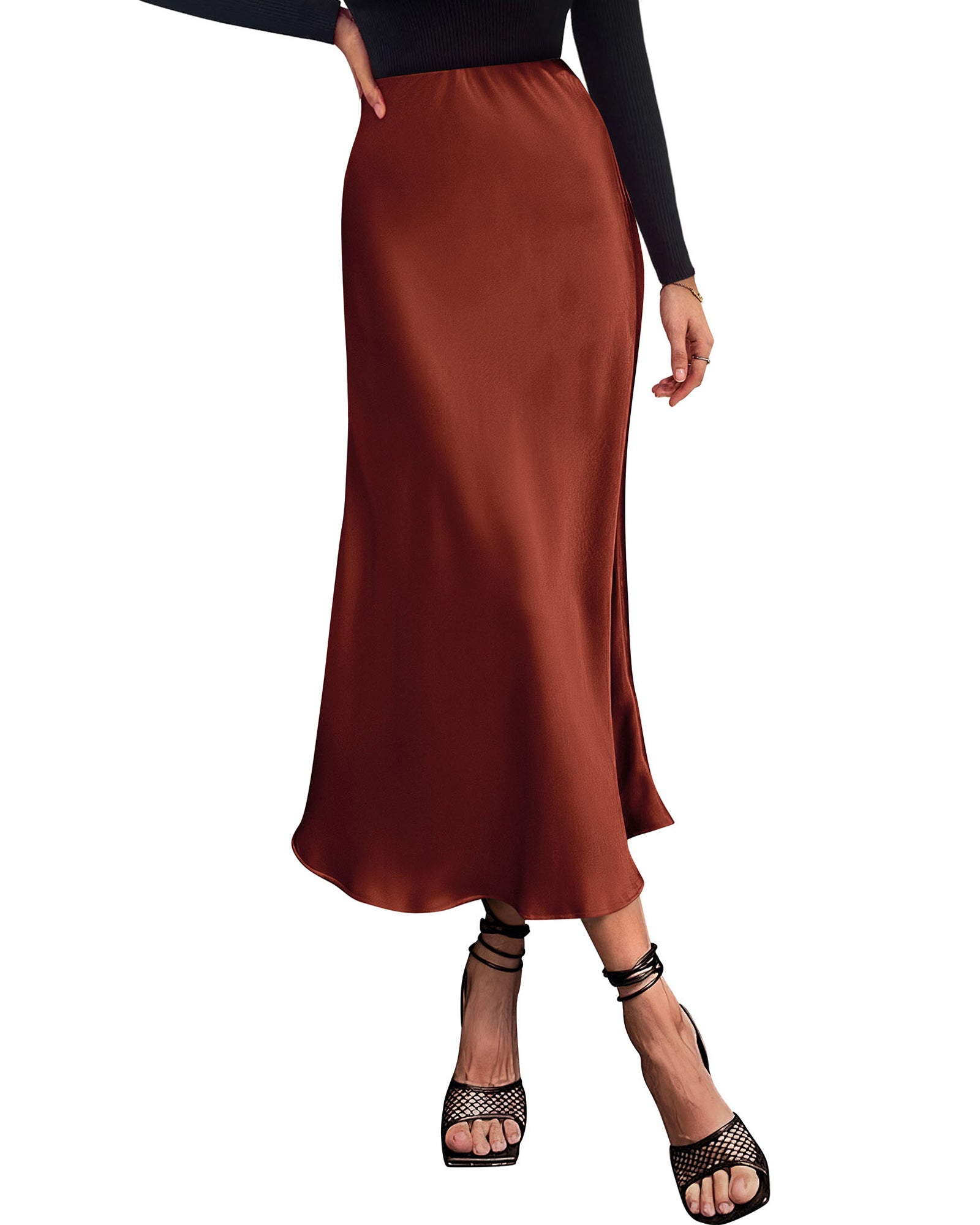 BTFBM 2026 Womens Spring Summer Long Satin Skirt Silk Elegant High Waist Cocktail Party Wedding Flowy A-Line Midi Skirts