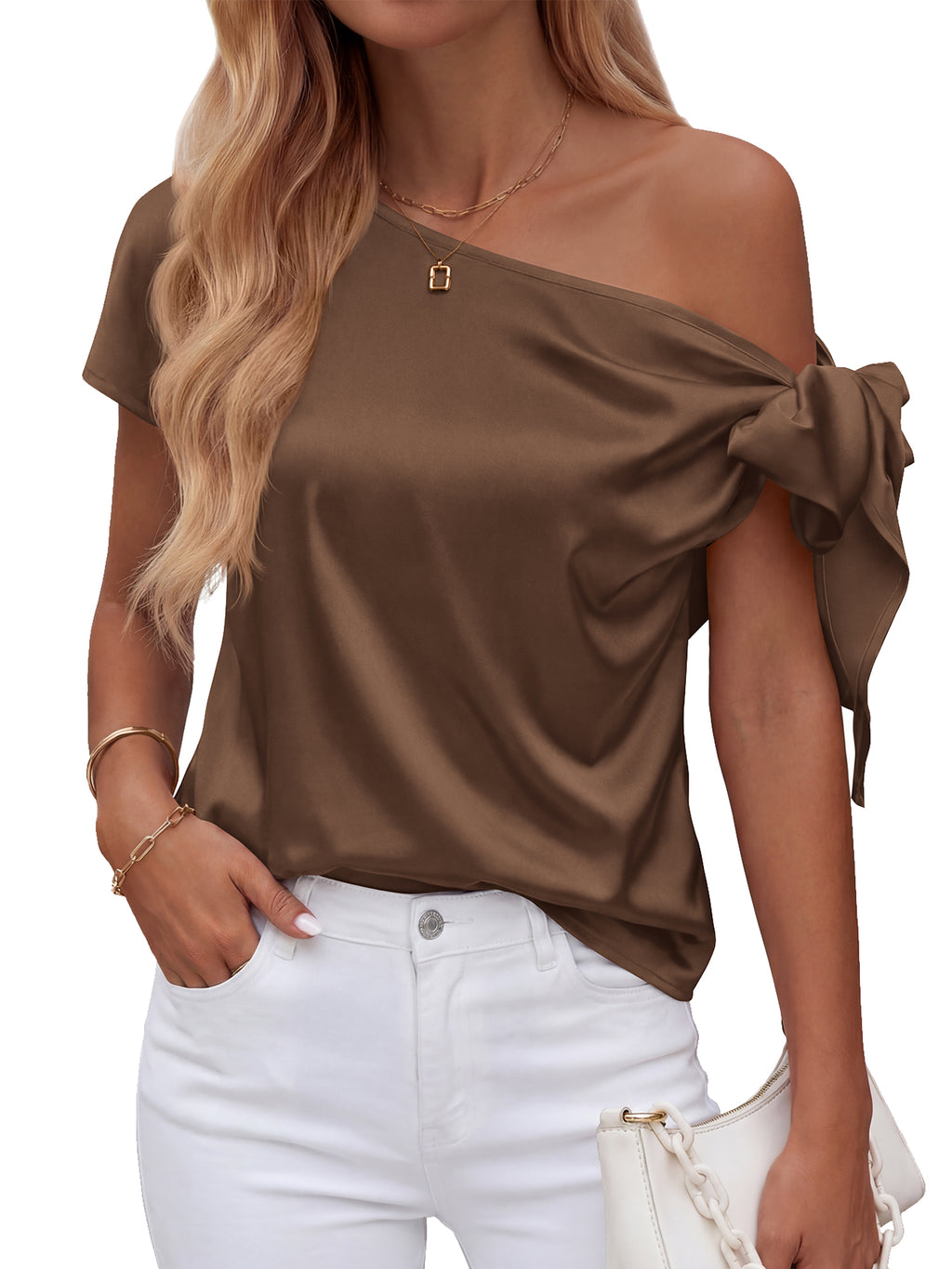 BTFBM Off The Shoulder Tops for Women Summer 2026 Short Sleeve Satin Blouse Shirts Silk Y2K Going Out Top Beach Vacation