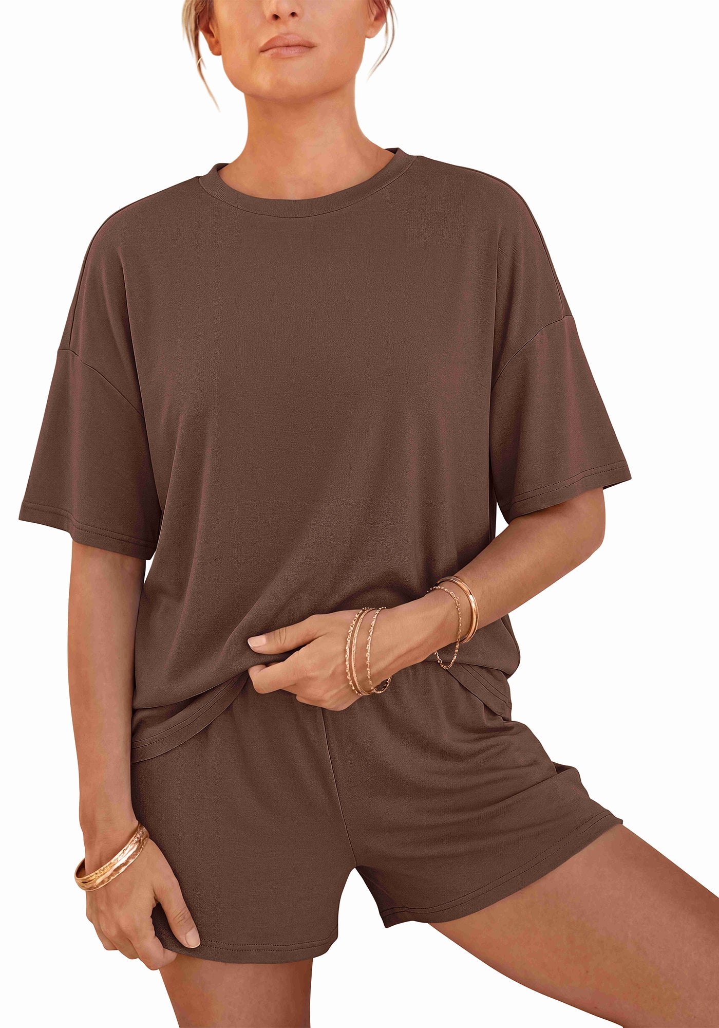BTFBM Two Piece Sets For Women Summer Outfits Short Sleeve Tops Lounge Shorts Sets Oversized Matching Sets Pockets 2026