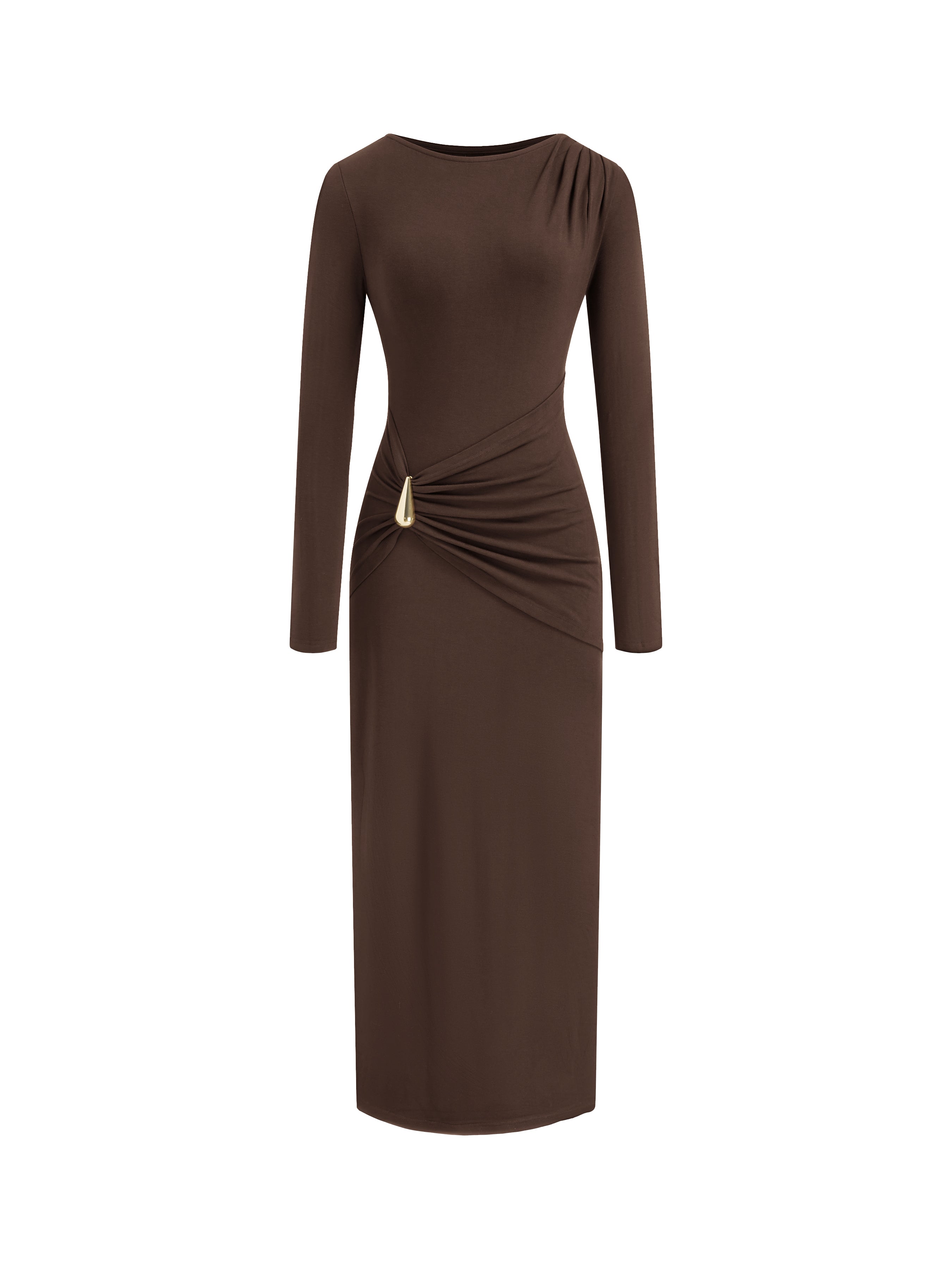 BTFBM Womens Long Sleeve Ruched Slit Maxi Wedding Guest Dress | Boat Neck, Bodycon, Semi Formal Dresses For Women Cocktail, Party, Homecoming, Date Night, Christmas, Holiday, Winter Outfits