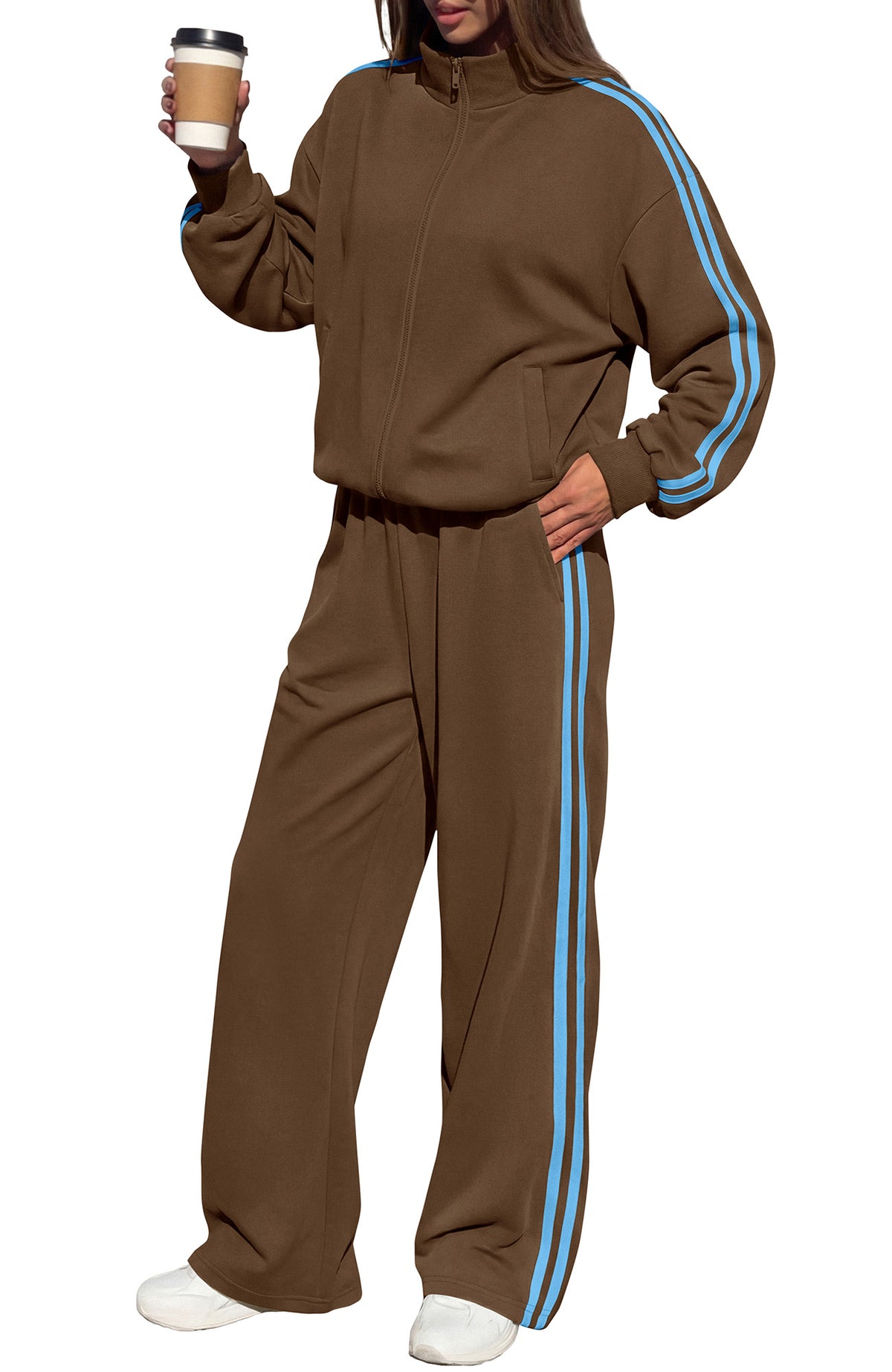 BTFBM Workout Sets For Women Long Sleeve Zip Up Sweatshirt Wide Pants Matching Lounge Set Fall 2 Piece Outfits Airport