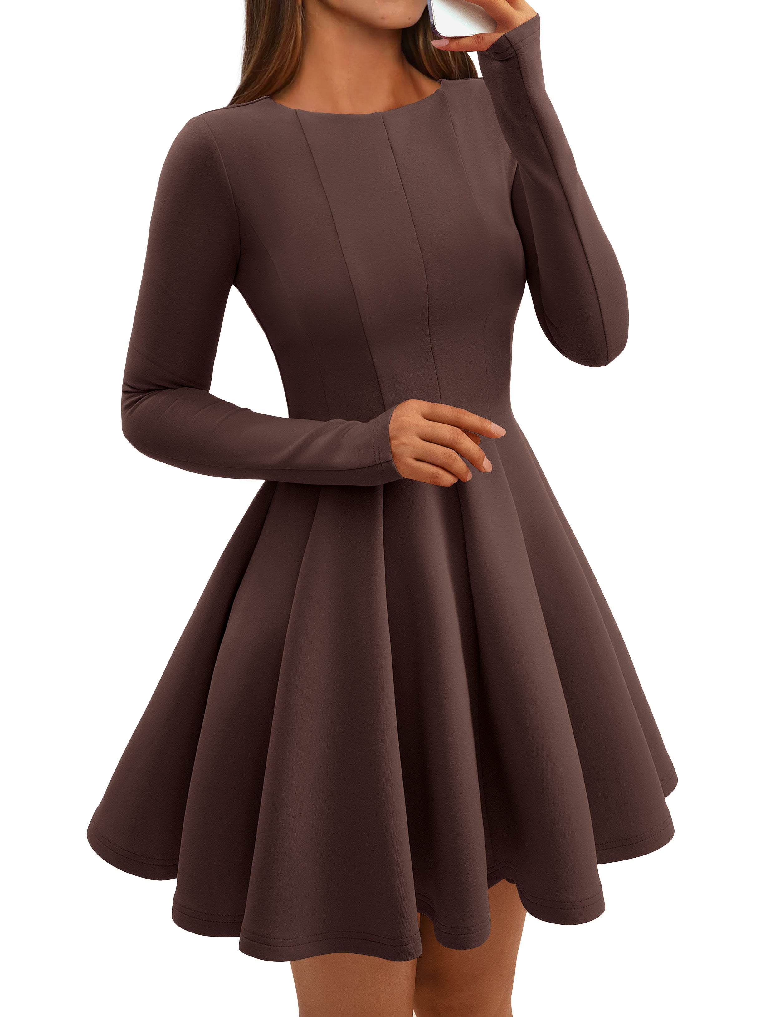 BTFBM Summer Dresses For Women 2026 Long Sleeve High Waist Pleated Flowy A Line Party Wedding Guest Dress Business Casual