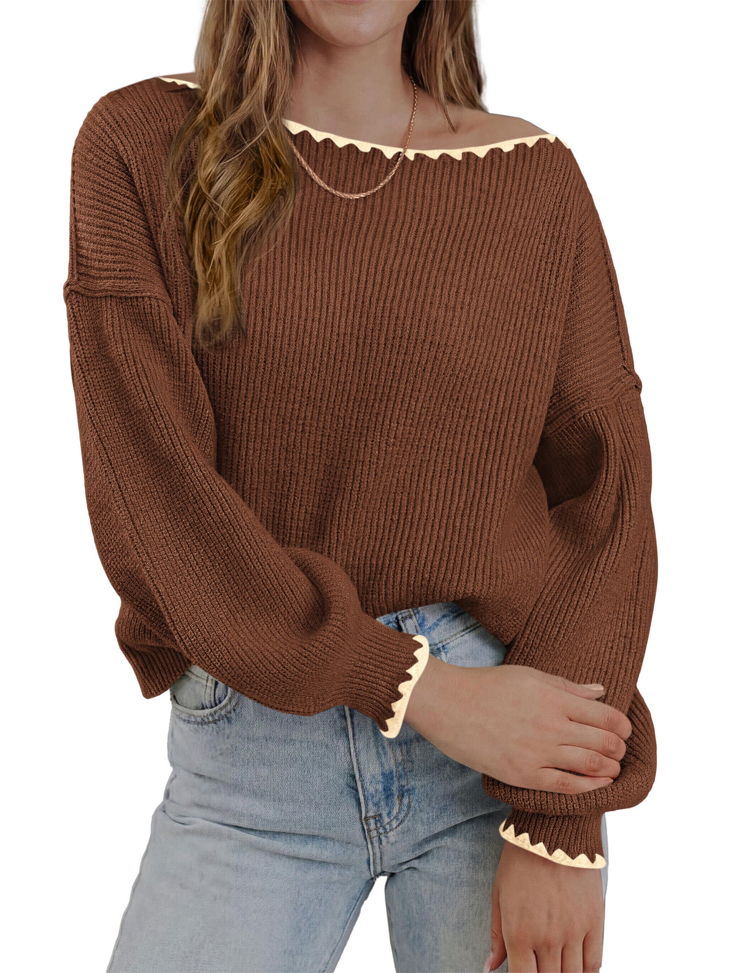 BTFBM Fall Sweaters for Women 2026 Casual Long Sleeve Oversized Sweater Loose Fit Ribbed Knit Pullover Tops