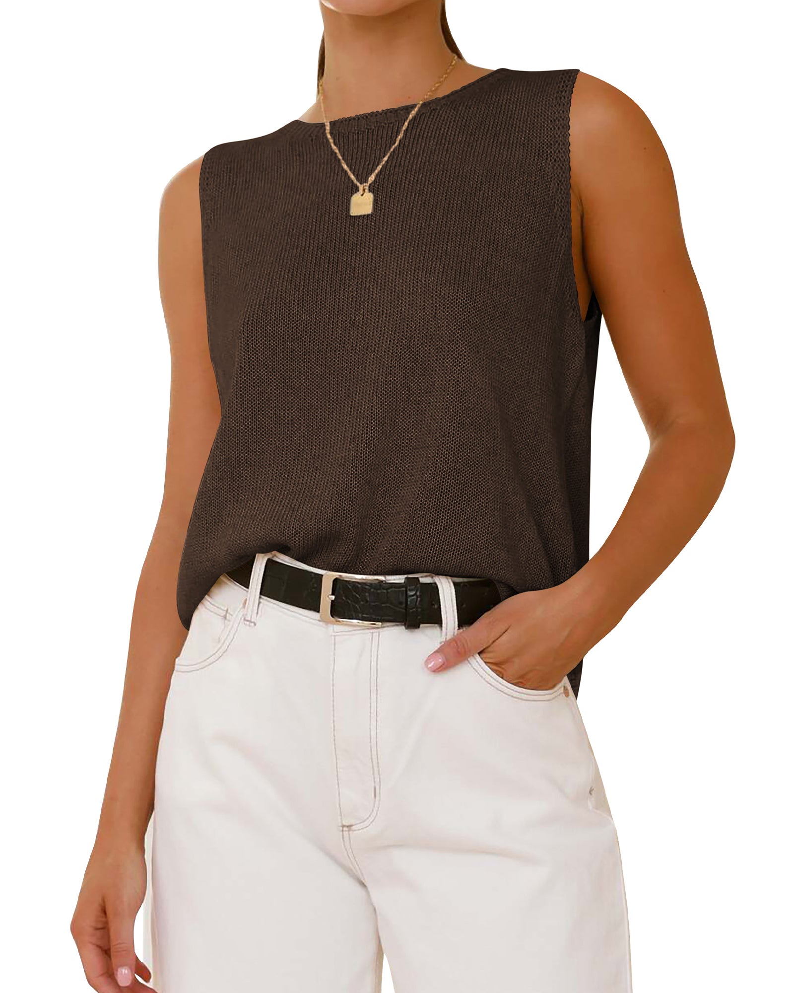 BTFBM Sleeveless Sweater Tops for Women 2026 Crew Neck Lightweight Casual Loose Tank Summer Outfits Fashion Clothing