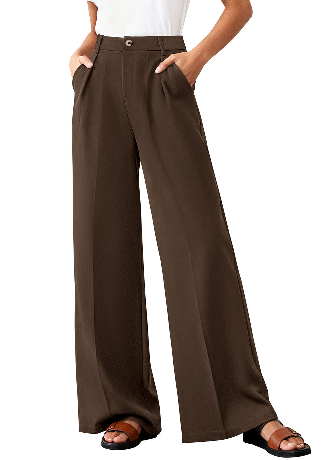 BTFBM Wide Leg Pants Woman 2026 High Waisted Button Business Casual Dressy Trousers Office Work Palazzo Pants Pockets
