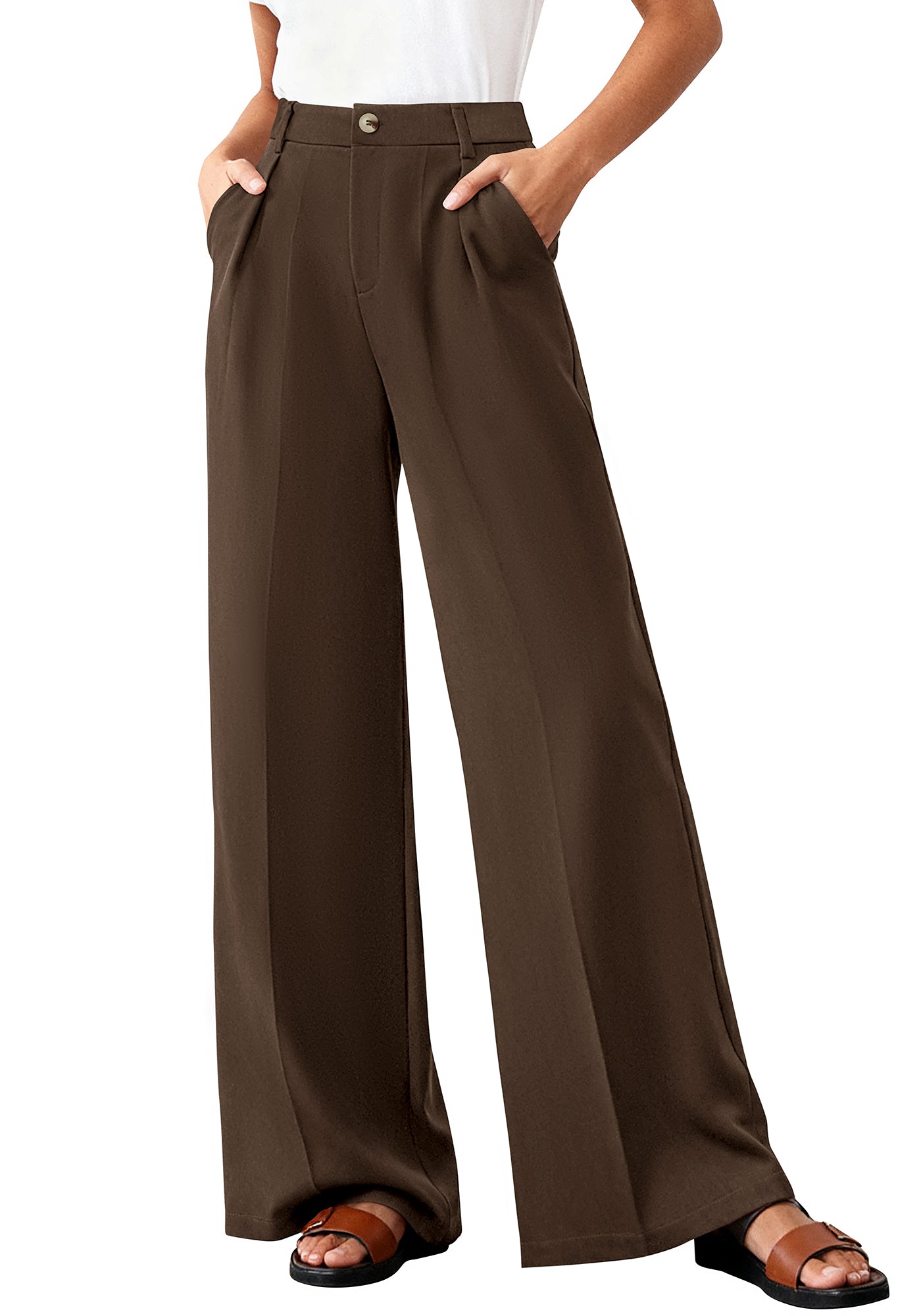 BTFBM Wide Leg Pants Woman 2026 High Waisted Button Business Casual Dressy Trousers Office Work Palazzo Pants Pockets