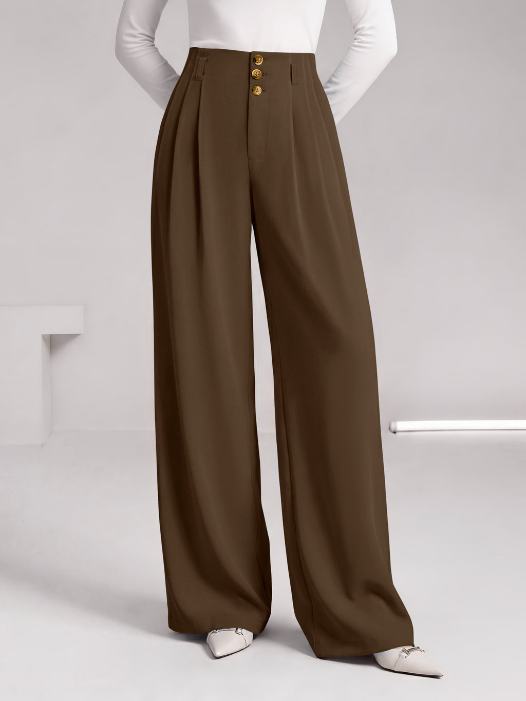 BTFBM Wide Leg Dress Pants Women Business Casual Outfits | Elastic High Waisted Palazzo Pants, Button Zip Up Closure, Pleated Office Work Trousers With Pockets, Fall Fashion 2026