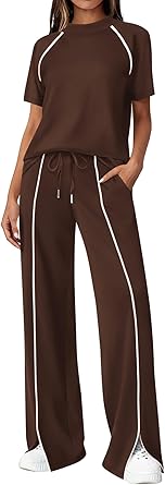 BTFBM Casual Two Piece Sets For Women Summer Outfits Solid Matching Sweatsuit Lounge Set Wide Leg Pants Workout