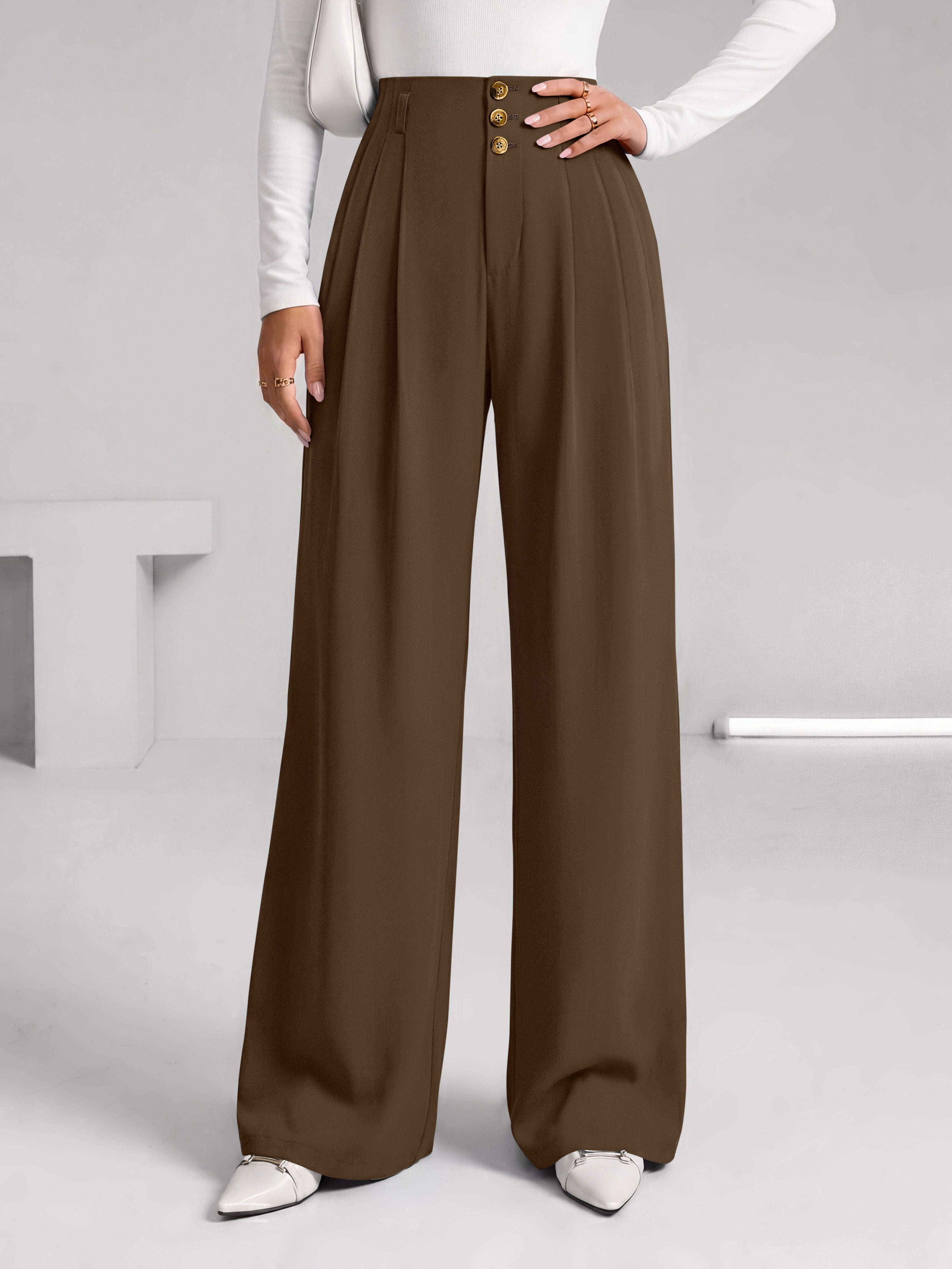 BTFBM Wide Leg Dress Pants Women Business Casual Outfits | Elastic High Waisted Palazzo Pants, Button Zip Up Closure, Pleated Office Work Trousers With Pockets, Fall Fashion 2026