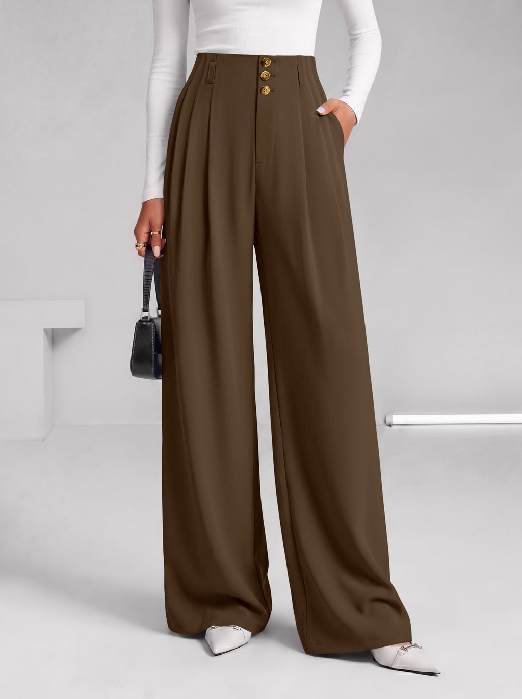 BTFBM Wide Leg Dress Pants Women Business Casual Outfits | Elastic High Waisted Palazzo Pants, Button Zip Up Closure, Pleated Office Work Trousers With Pockets, Fall Fashion 2026