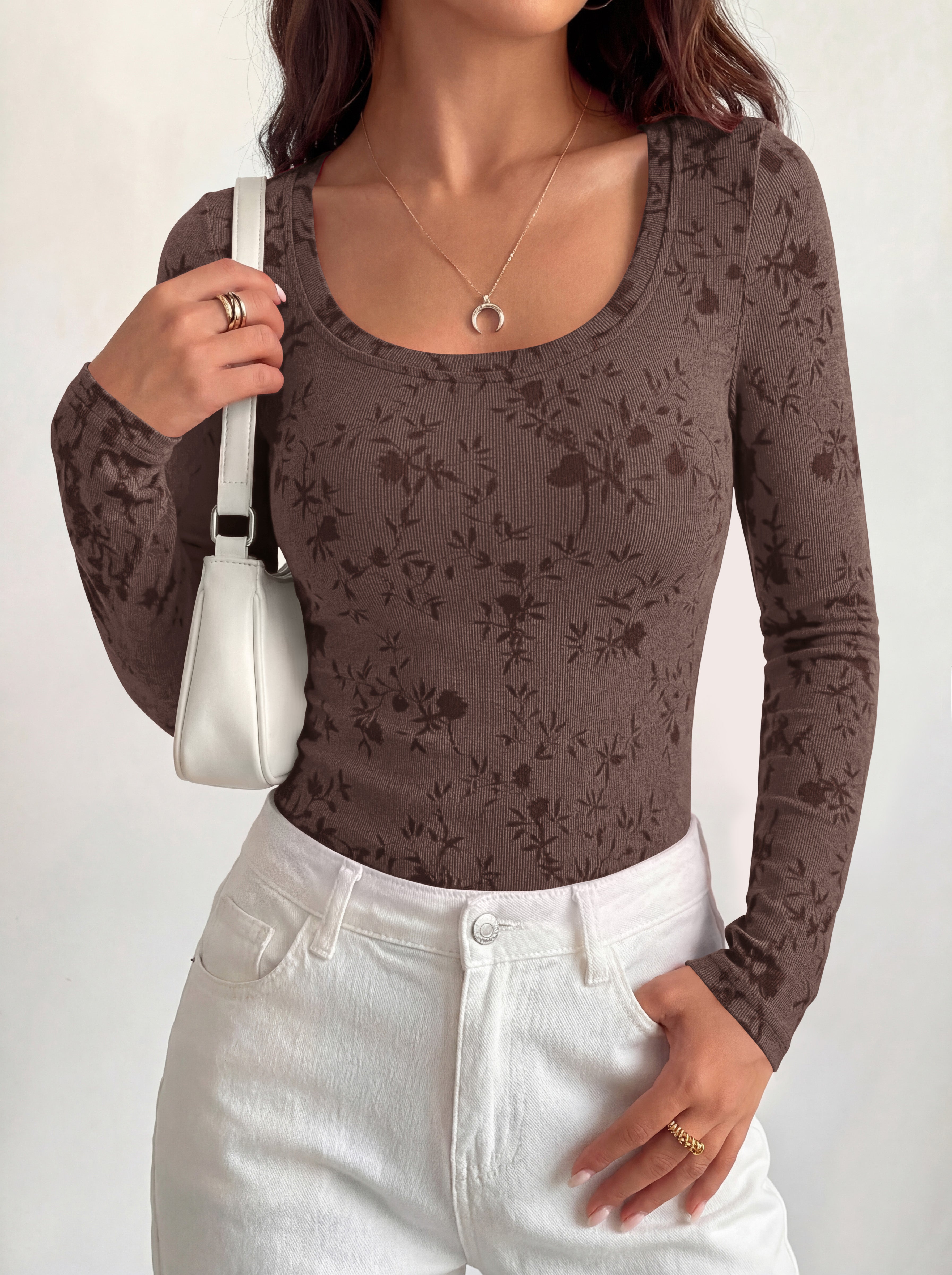 BTFBM Women's Long Sleeve Scoop Neck Shirts Floral Tops | Casual Women Fall Clothes, Ribbed Slim Fitted T-Shirts, y2k Fashion Clothing, Concert Going Out Top, Club Date Night Outfits