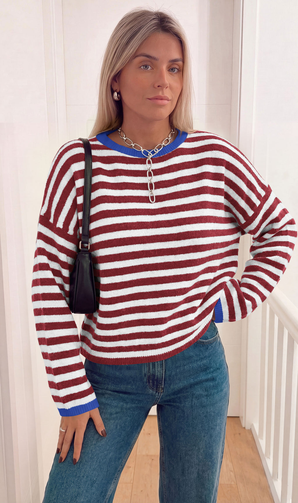 BTFBM Women's Lightweight Oversized Striped Sweater | Soft Knit Cozy Sweaters, Crew Neck Long Sleeve Pullover, y2k Color Block, Casual Holiday Outfits, Winter Fall Clothes 2026