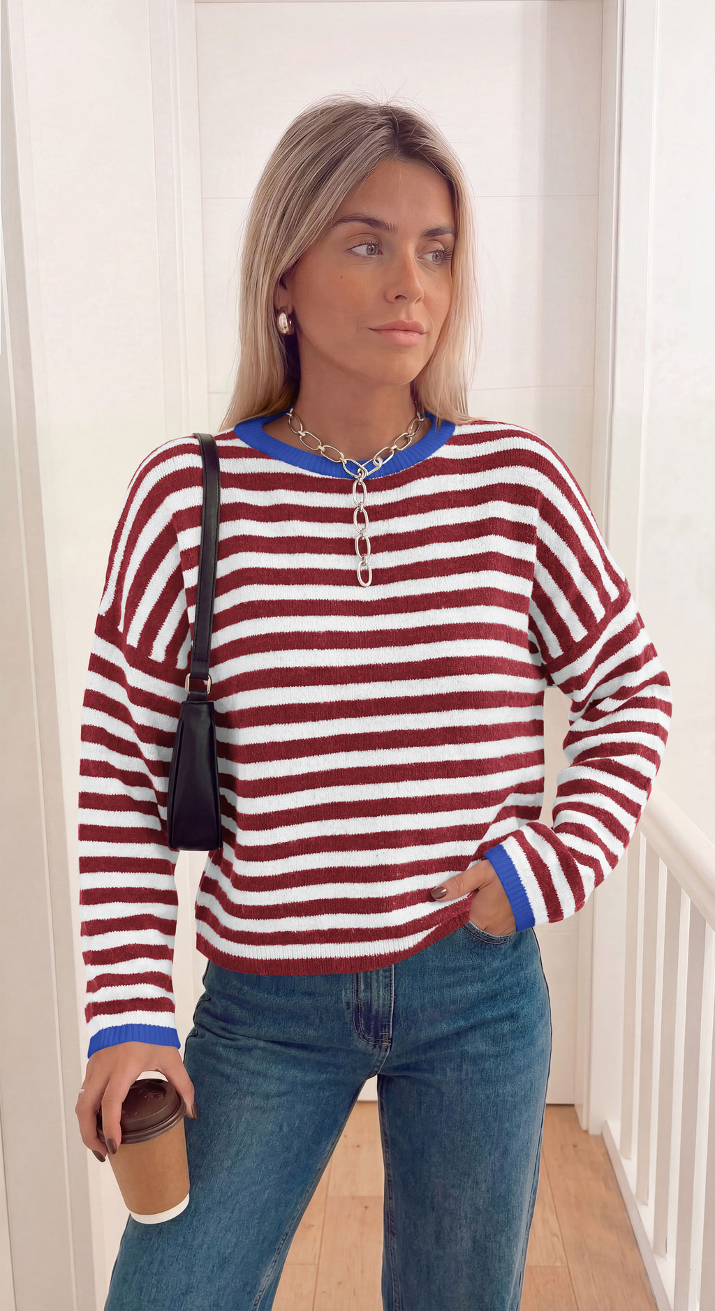 BTFBM Women's Lightweight Oversized Striped Sweater | Soft Knit Cozy Sweaters, Crew Neck Long Sleeve Pullover, y2k Color Block, Casual Holiday Outfits, Winter Fall Clothes 2026