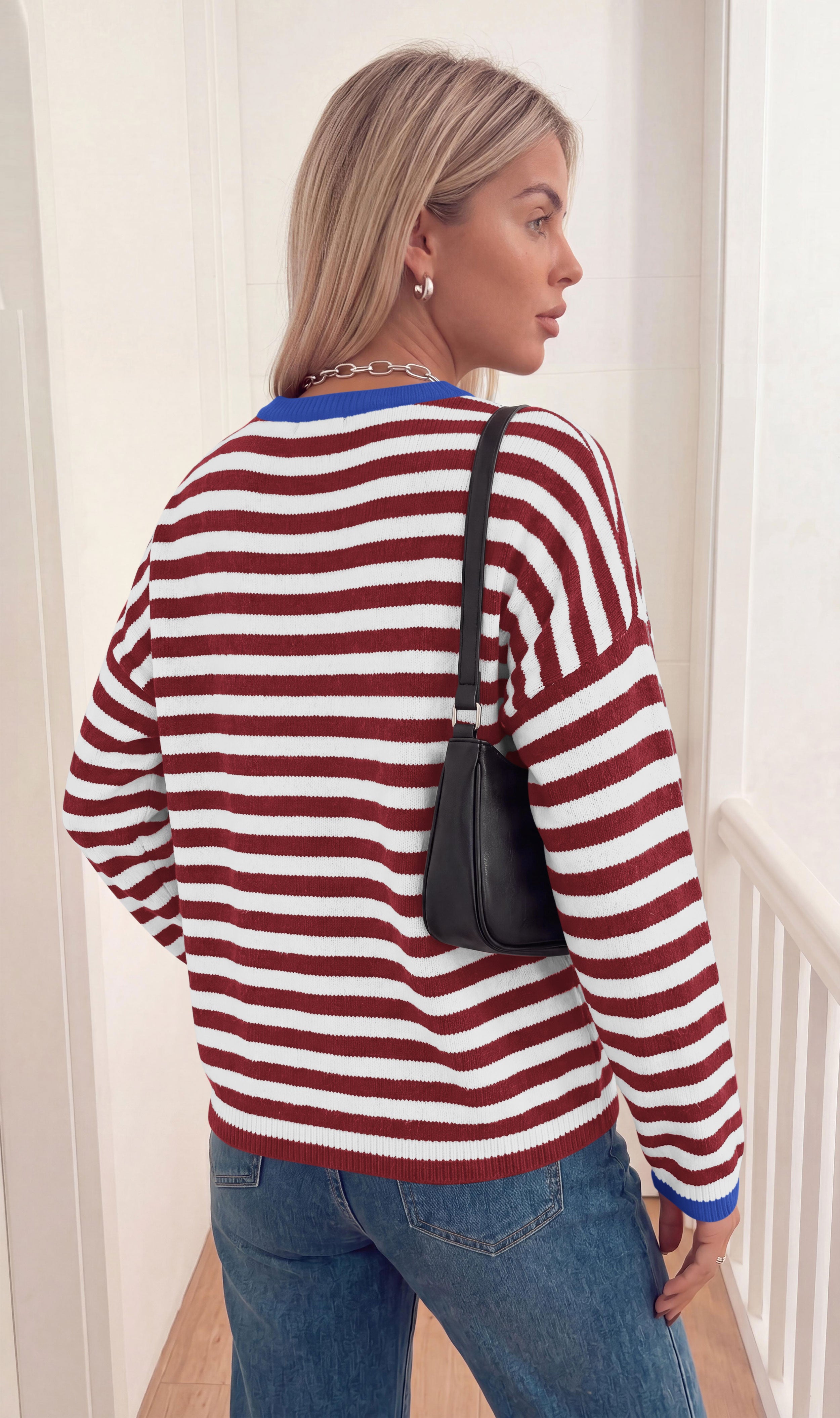 BTFBM Women's Lightweight Oversized Striped Sweater | Soft Knit Cozy Sweaters, Crew Neck Long Sleeve Pullover, y2k Color Block, Casual Holiday Outfits, Winter Fall Clothes 2026