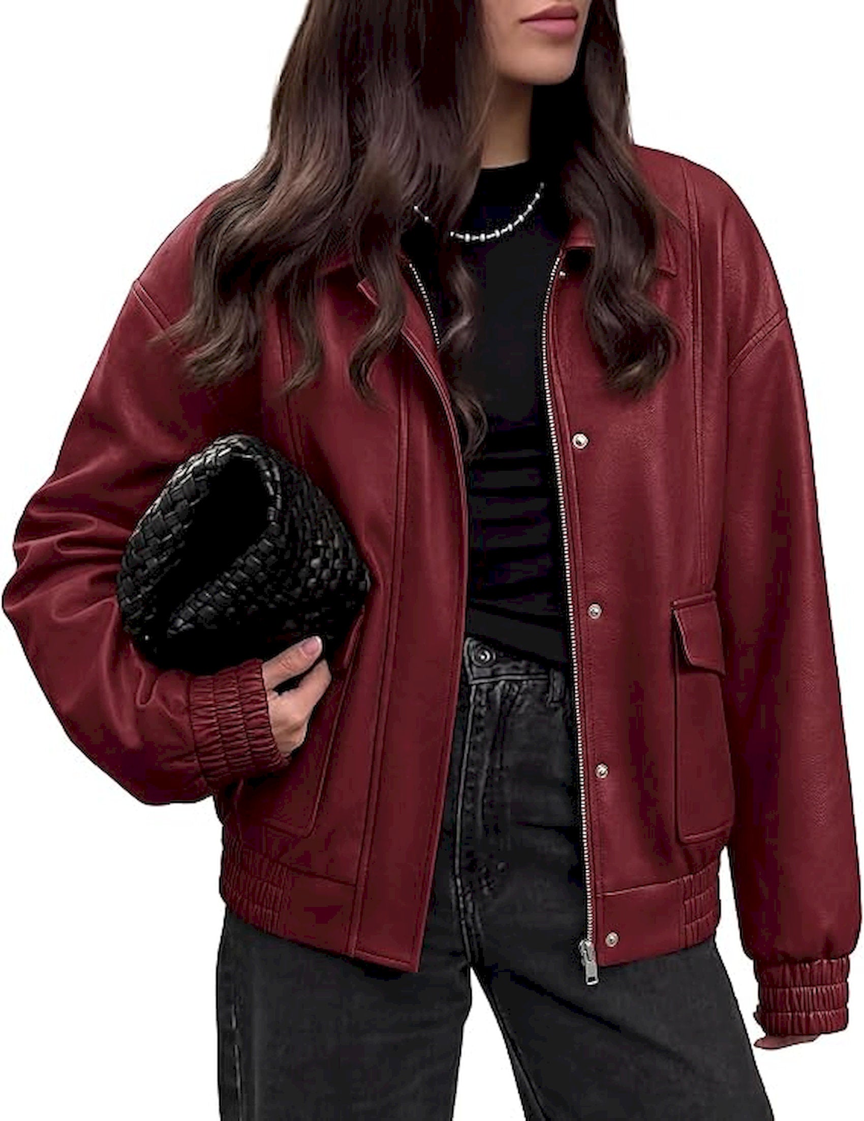 BTFBM Faux Leather Jacket Women Fall Clothes 2026   | Long Sleeve, Bomber Jackets, Snaps, Pockets, Oversized, Zip Up Motorcycle Outerwear, Airport, Going Out Outfits, Winter Coat
