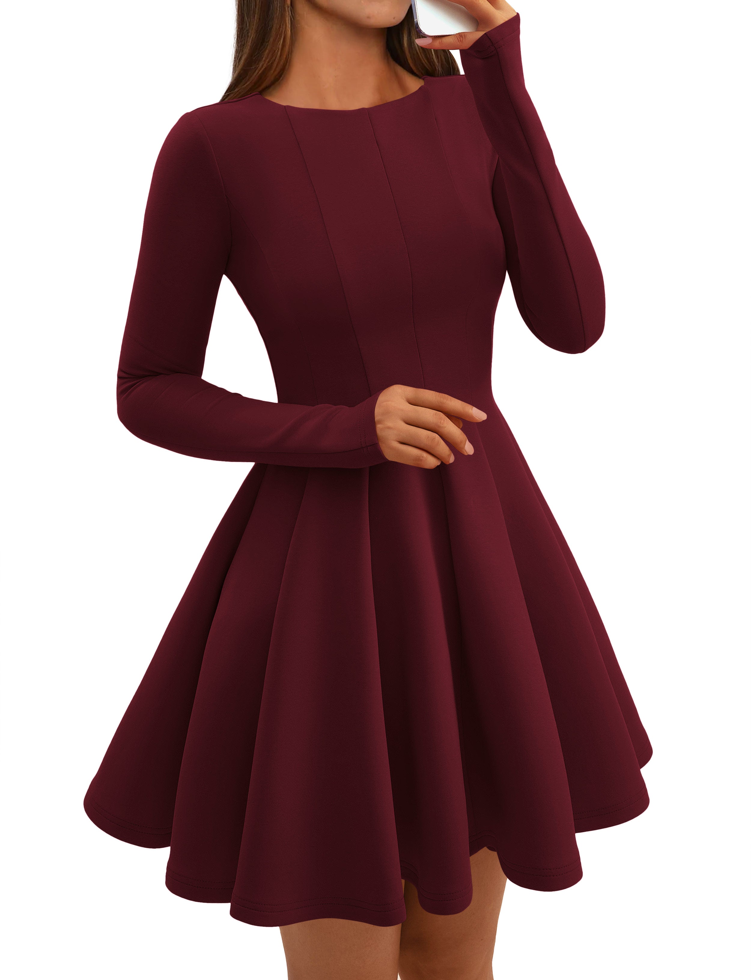 BTFBM Summer Dresses For Women 2026 Long Sleeve High Waist Pleated Flowy A Line Party Wedding Guest Dress Business Casual