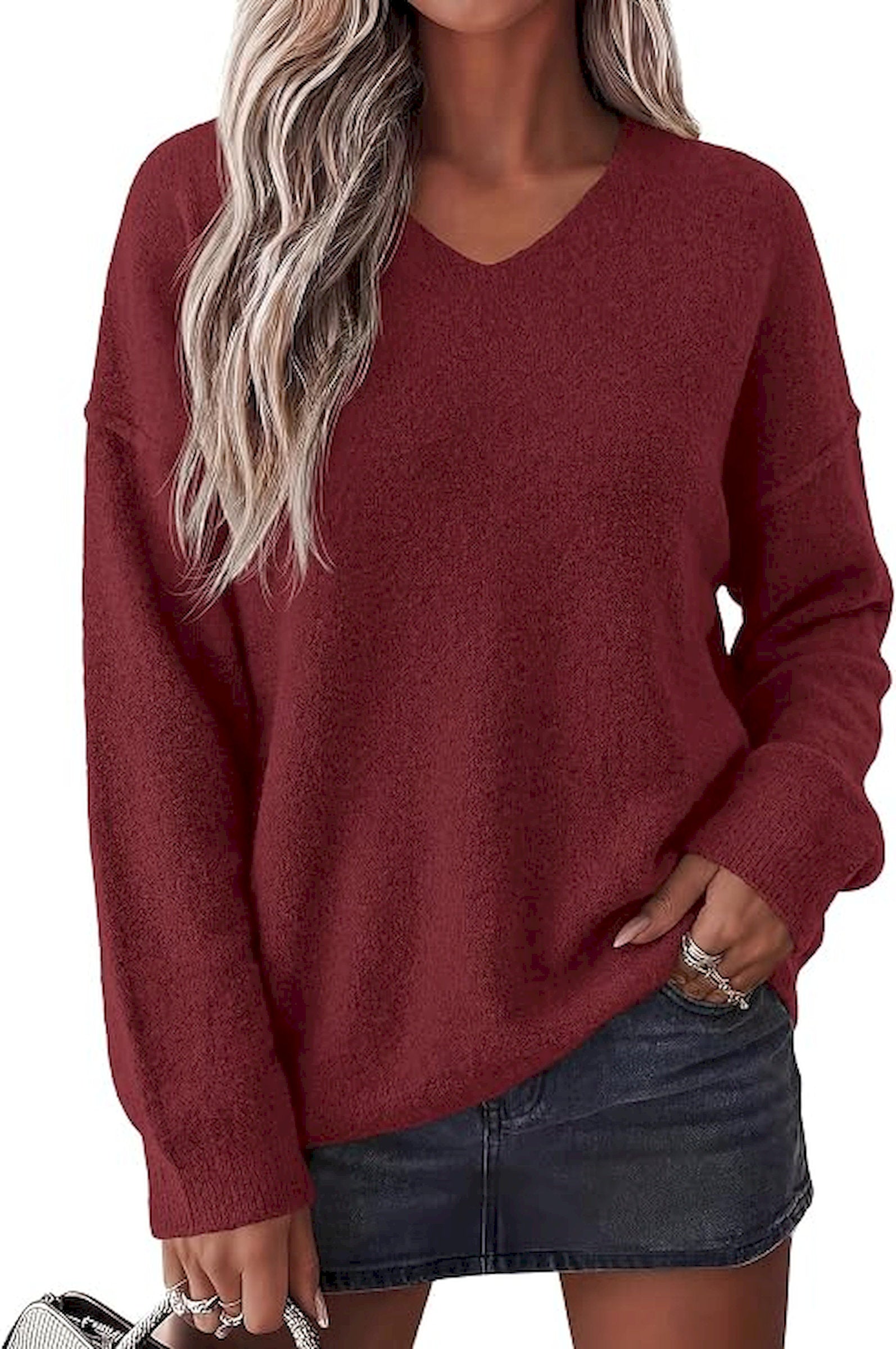 BTFBM Women's Loose Knitted Casual Sweaters | V Neck,Long Sleeve Sweater,Slouchy Pullover Tops,Fall Winter Clothes 2026