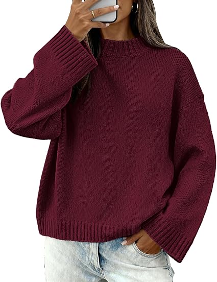 BTFBM Sweaters for Women Crewneck Long Sleeve Loose Knit Pullover  Ribbed Design, Drop Shoulder, Casual Oversized Sweater, Fashion Clothing, Fall Outfits, Winter Clothes, Daily Wear