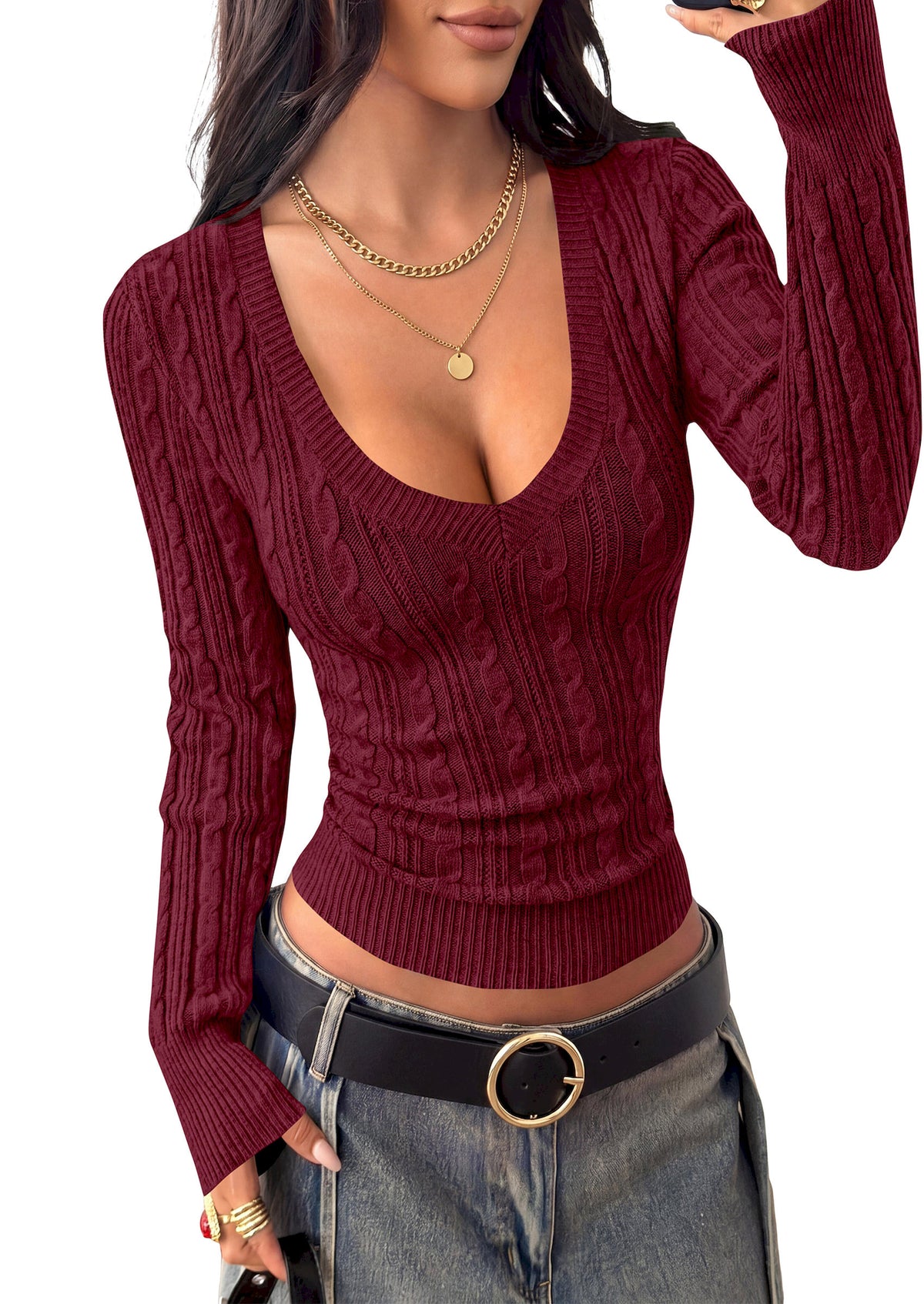 BTFBM Womens Sweaters Cable Knit V Neck Long Sleeve Tops | Lightweight Ribbed Fitted Pullover,Y2K Going Out Top,Basic Tunic Daily Wear Fall 2026,Dressy Work Business Casual Outfits