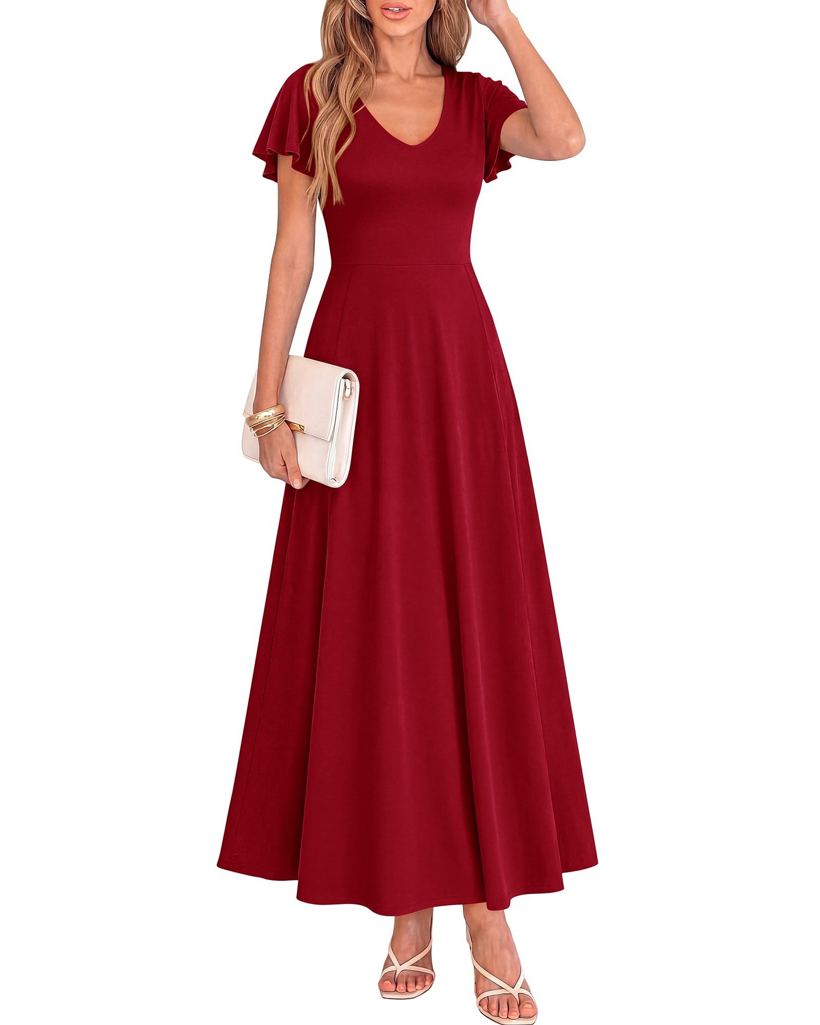 BTFBM Formal Dresses for Women Summer Outfits V Neck Ruffle Sleeve A Line Maxi Elegant Cocktail Wedding Guest Dress 2026