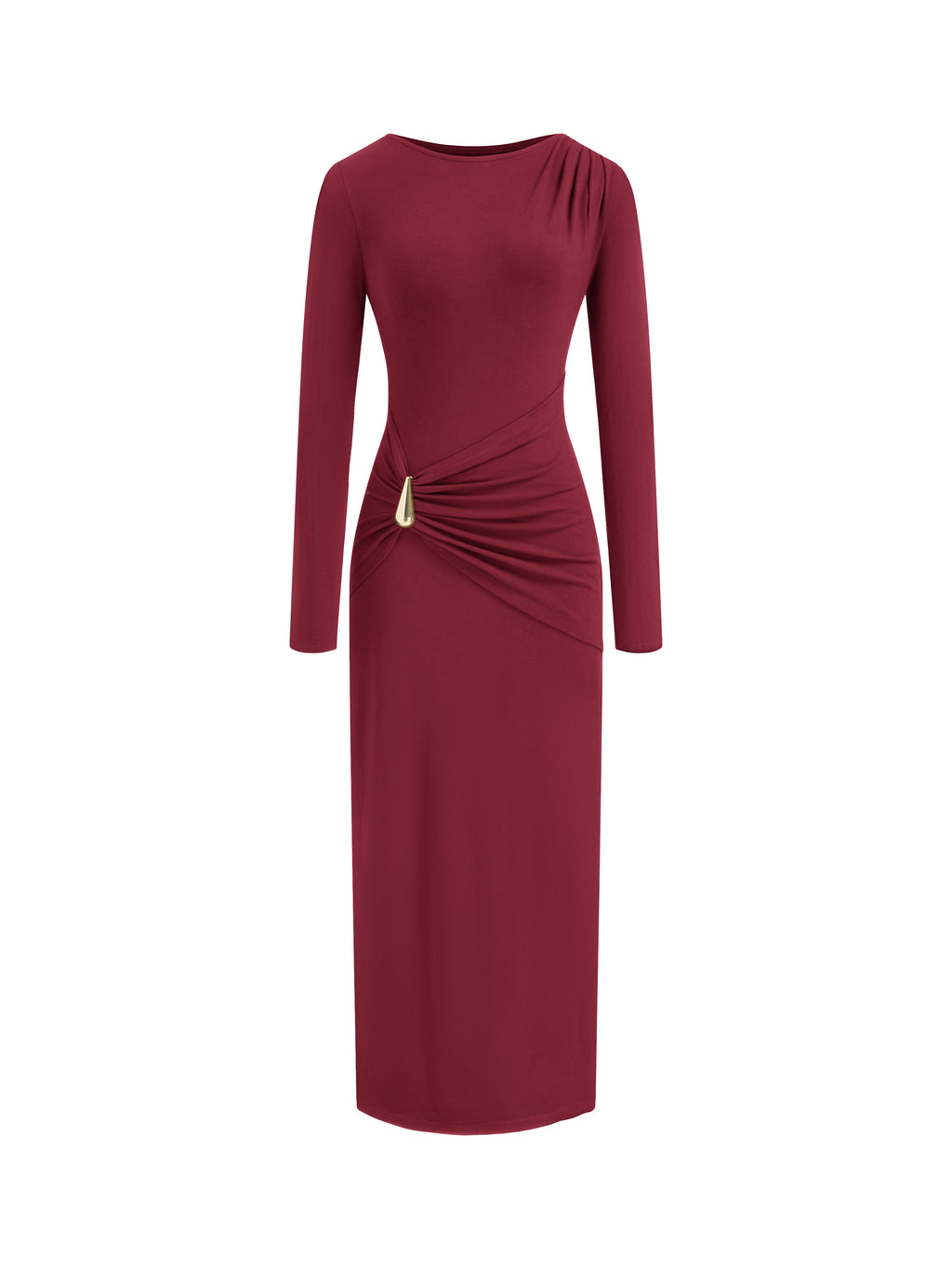 BTFBM Womens Long Sleeve Ruched Slit Maxi Wedding Guest Dress | Boat Neck, Bodycon, Semi Formal Dresses For Women Cocktail, Party, Homecoming, Date Night, Christmas, Holiday, Winter Outfits