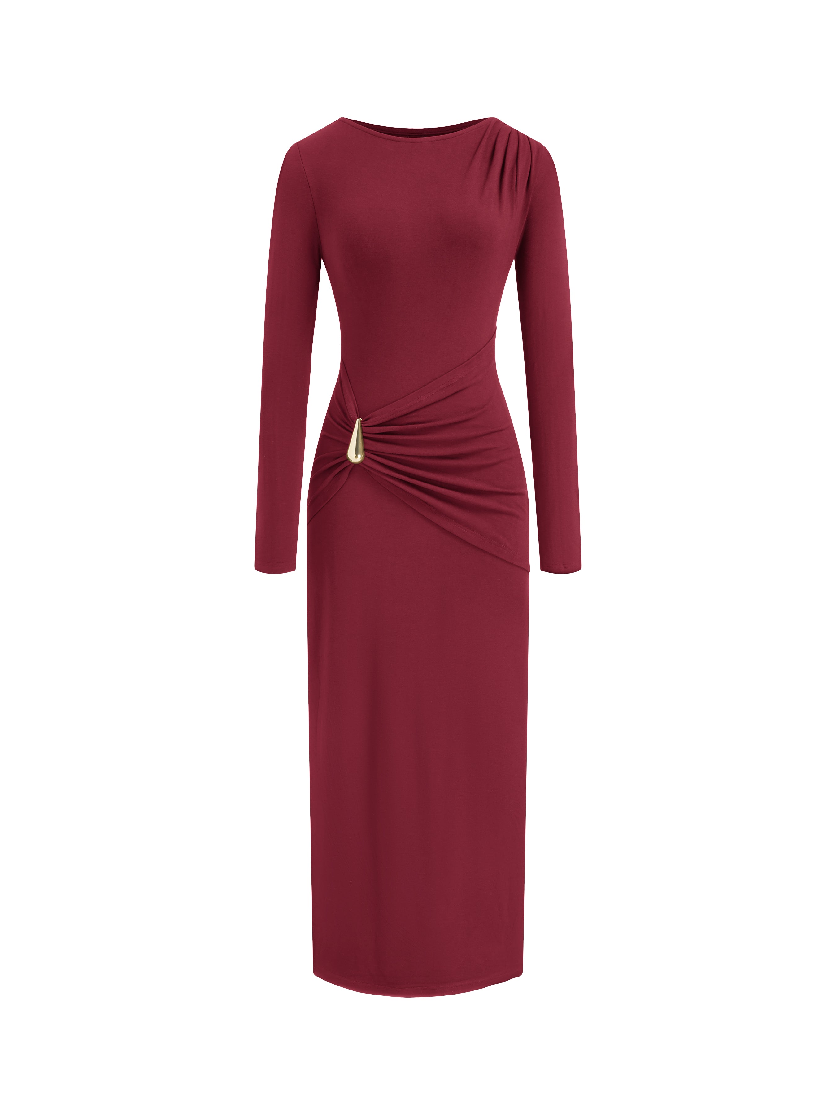 BTFBM Womens Long Sleeve Ruched Slit Maxi Wedding Guest Dress | Boat Neck, Bodycon, Semi Formal Dresses For Women Cocktail, Party, Homecoming, Date Night, Christmas, Holiday, Winter Outfits