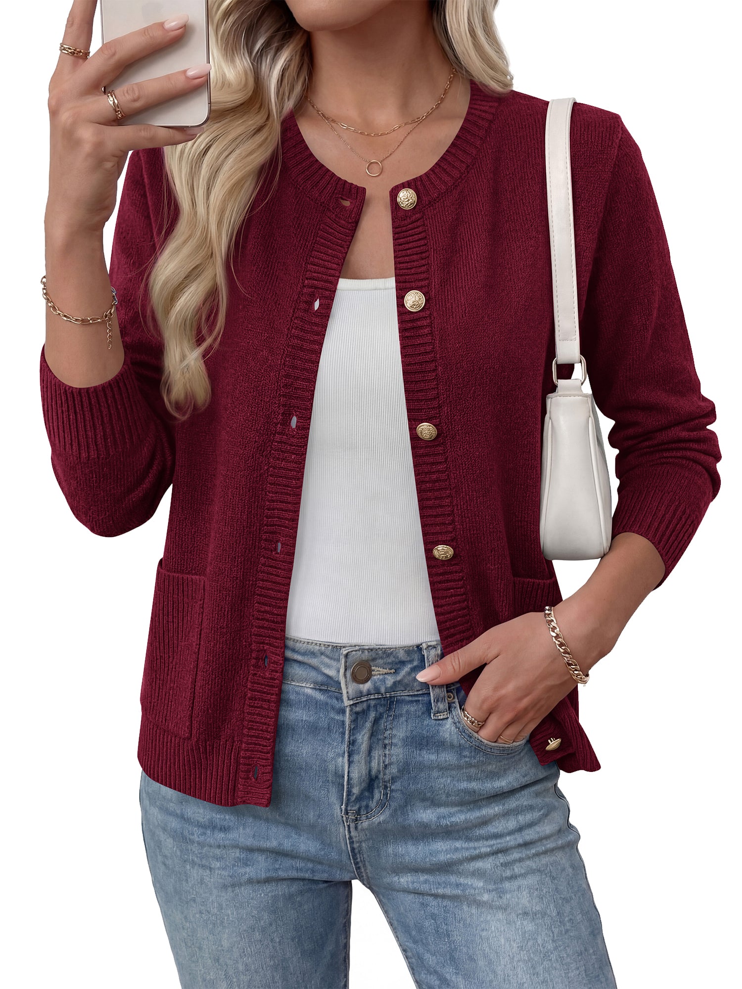 BTFBM Cropped Cardigan Sweaters for Women 2026 Fall Clothes Long Sleeve Button Open Front Knit Lightweight Sweater