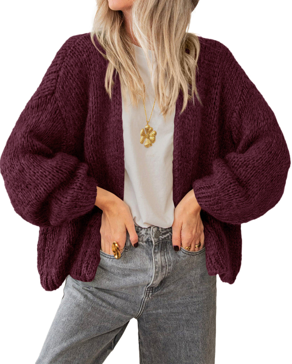 BTFBM Cardigan Sweaters for Women Fall Fashion Clothes 2026 | No Button No Pocket Design, Chunky Knit Open Front Cardigans, Ribbed Cuff Long Sleeve Sweater, Loose Winter Coat Clothing